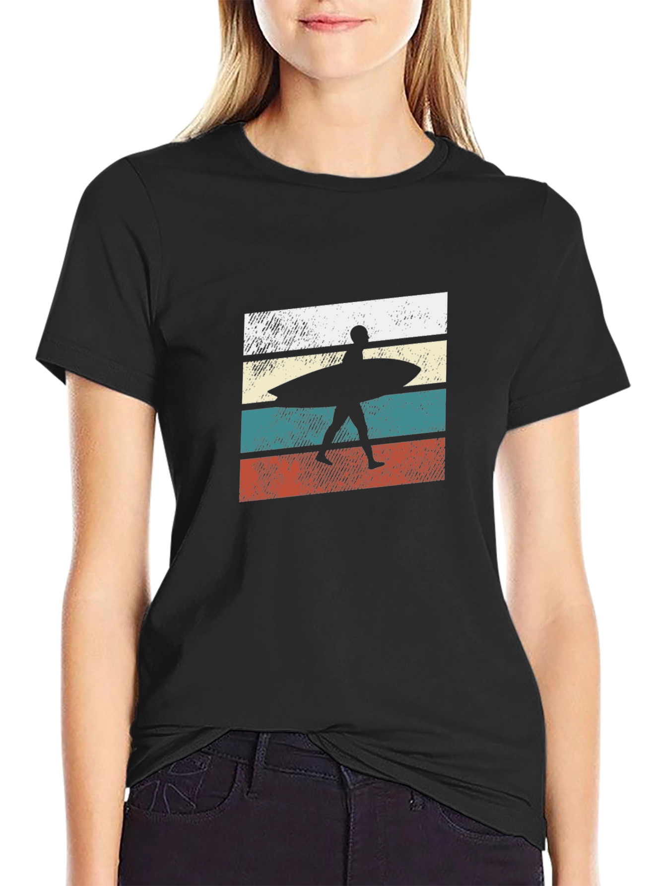 Black Retro Surfer Graphic Tee - Black Cotton T-Shirt view 2