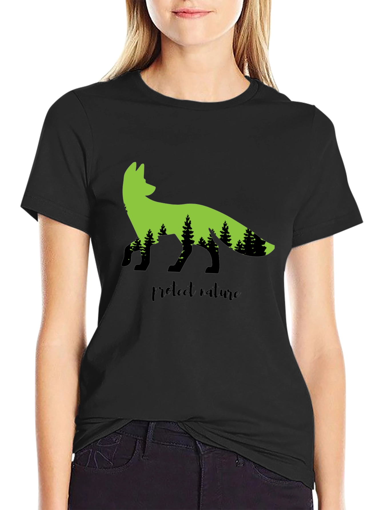 Black Nature Fox Graphic Tee - Protect Nature view 2