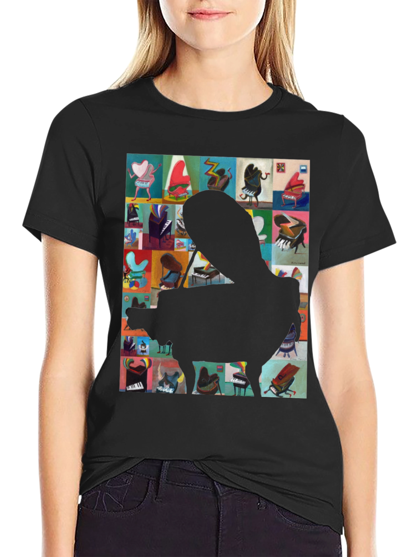Black Piano Art Graphic Tee - Music Lover T-Shirt view 2