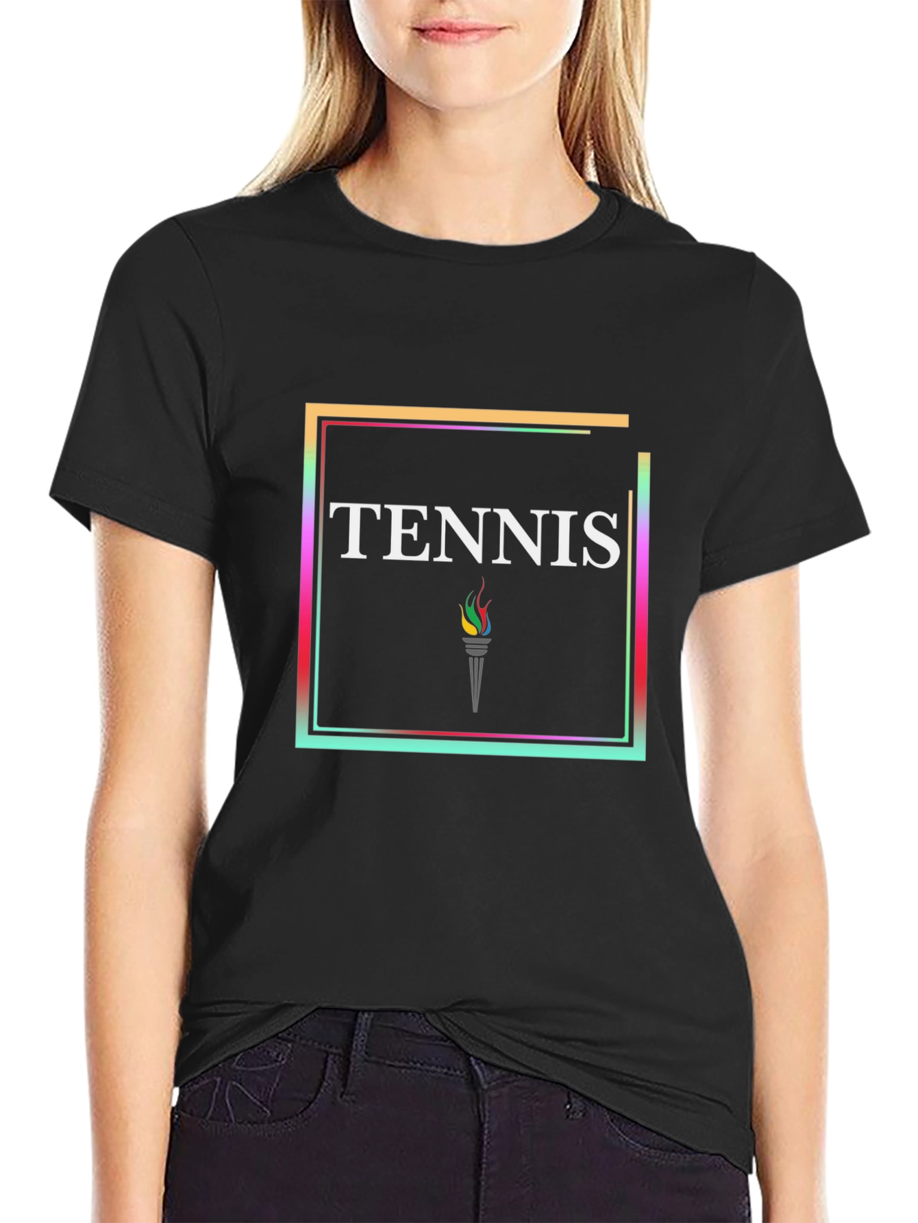 Black Tennis Torch Graphic Black T-Shirt view 2