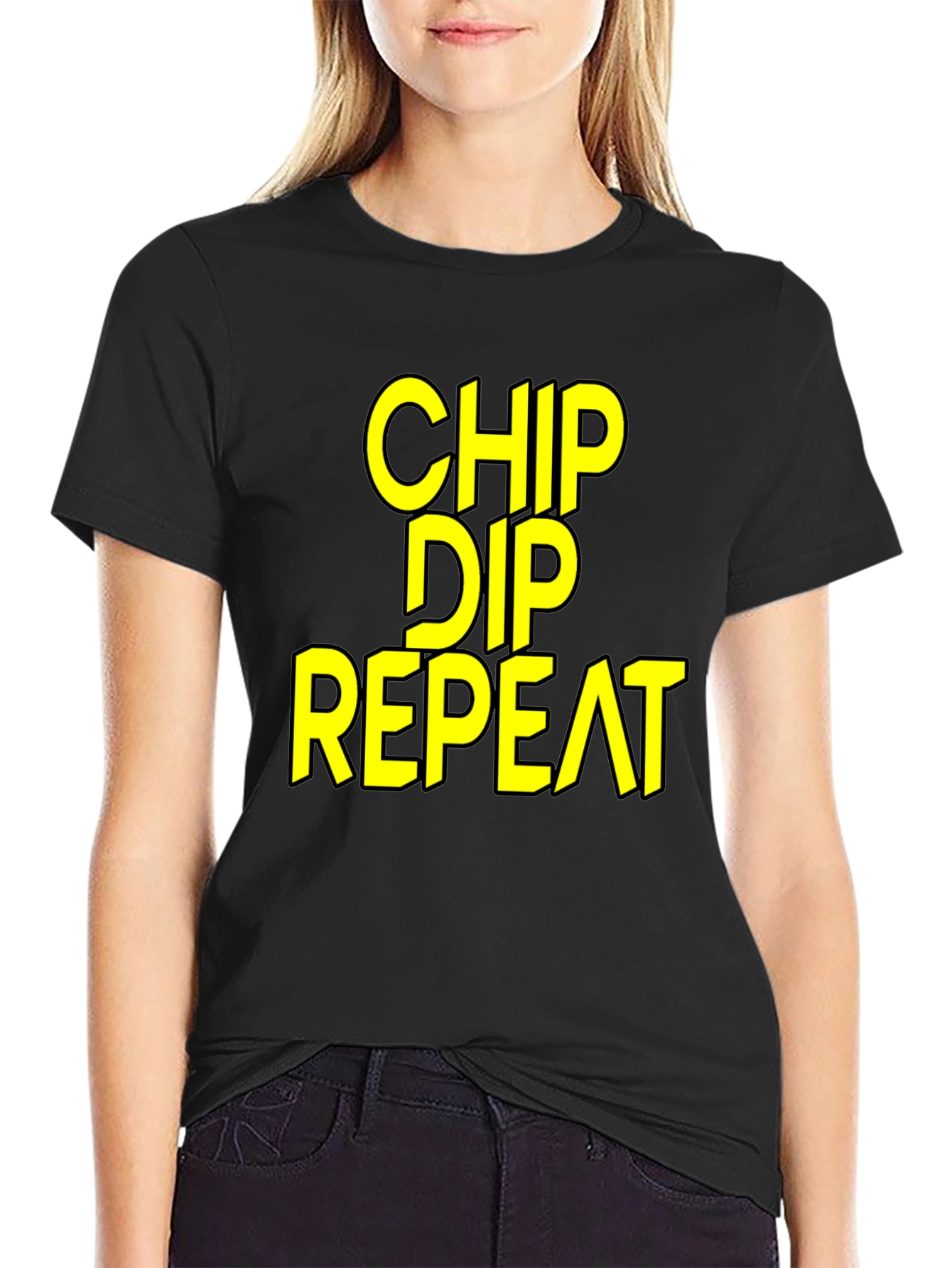 Black Chip Dip Repeat - Funny Foodie T-Shirt view 2