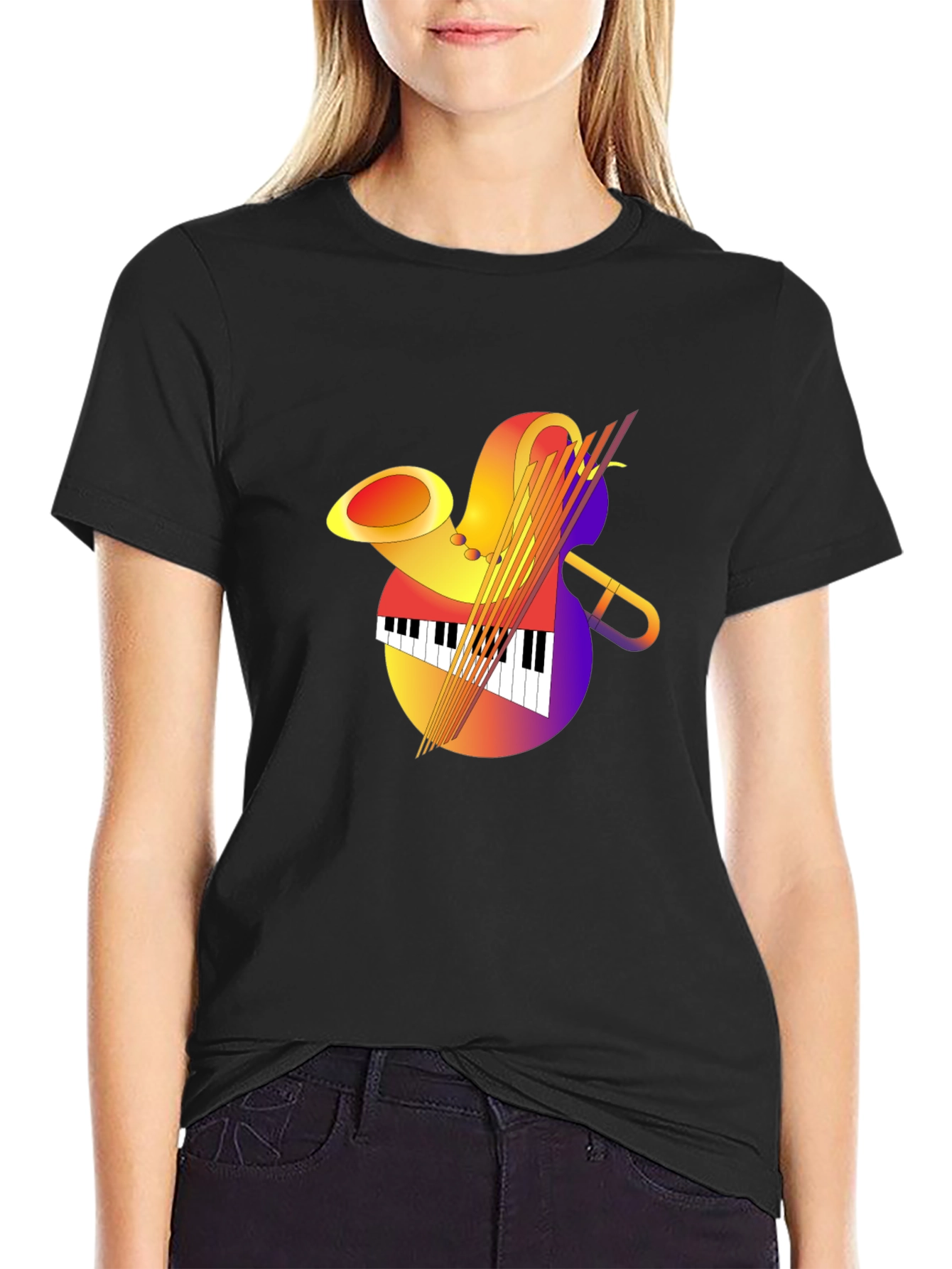 Black Musical Instruments Graphic Tee view 2