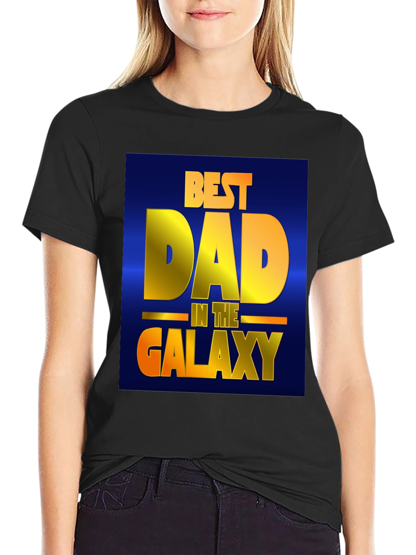 Black Best Dad in the Galaxy Black T-Shirt view 2