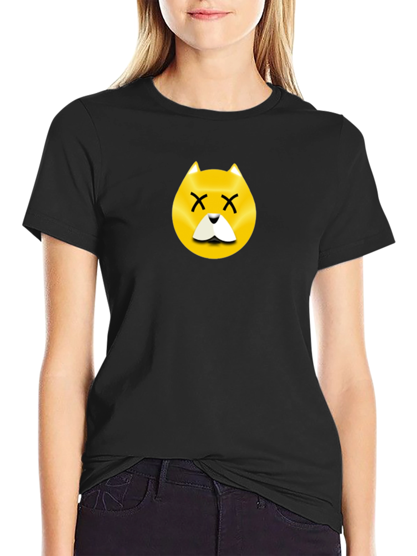 Black Dead Dog Emoji T-Shirt - Black Cotton view 2