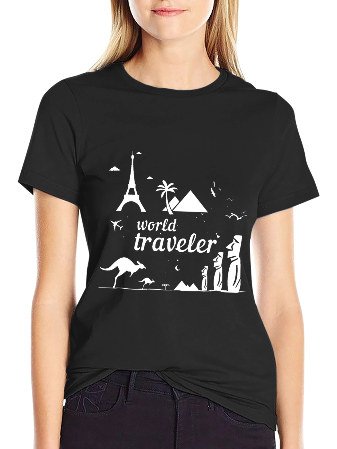 Black World Traveler Graphic Tee - Black Cotton T-Shirt view 2