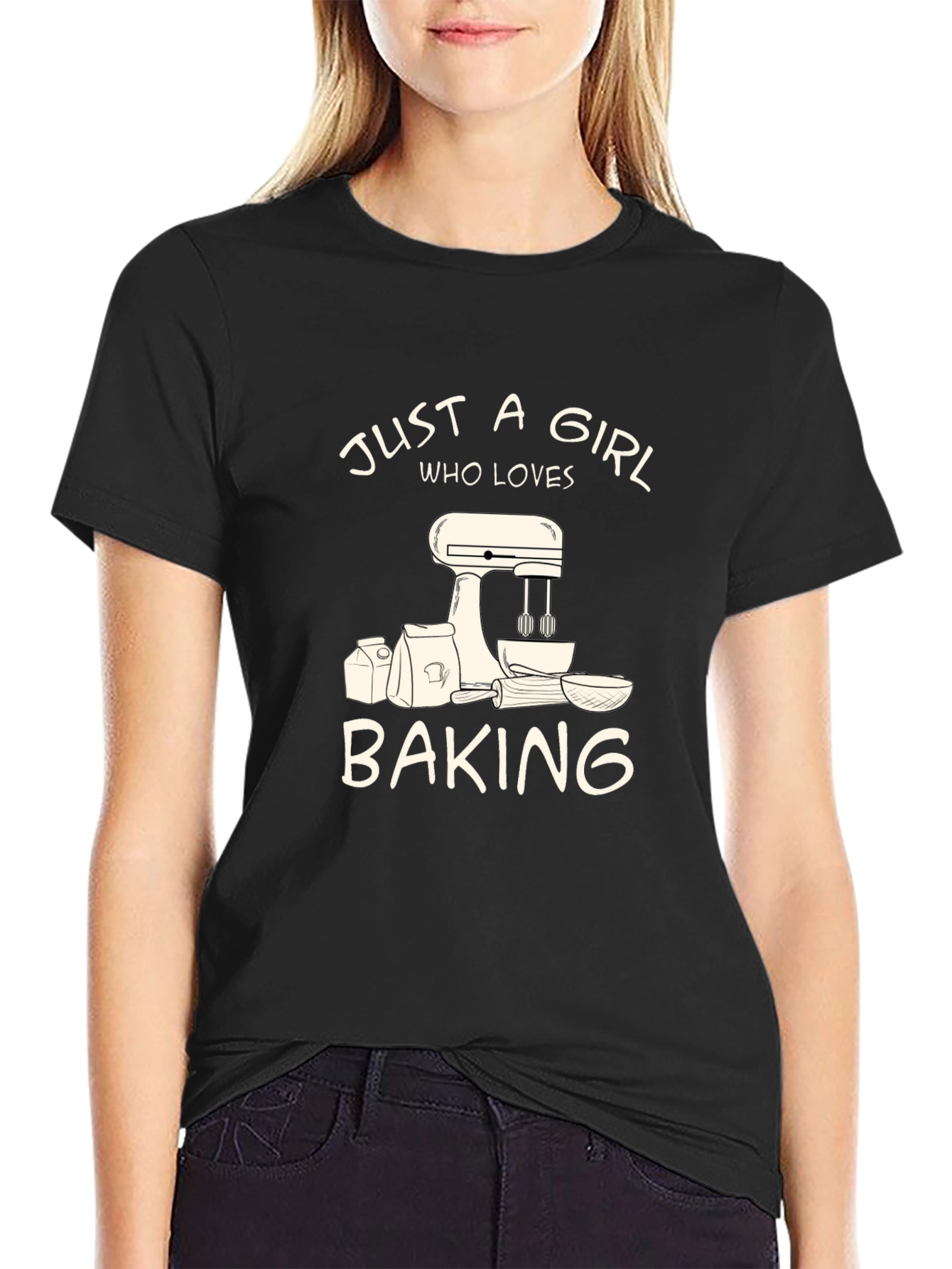 Black Just a Girl Who Loves Baking T-Shirt view 2