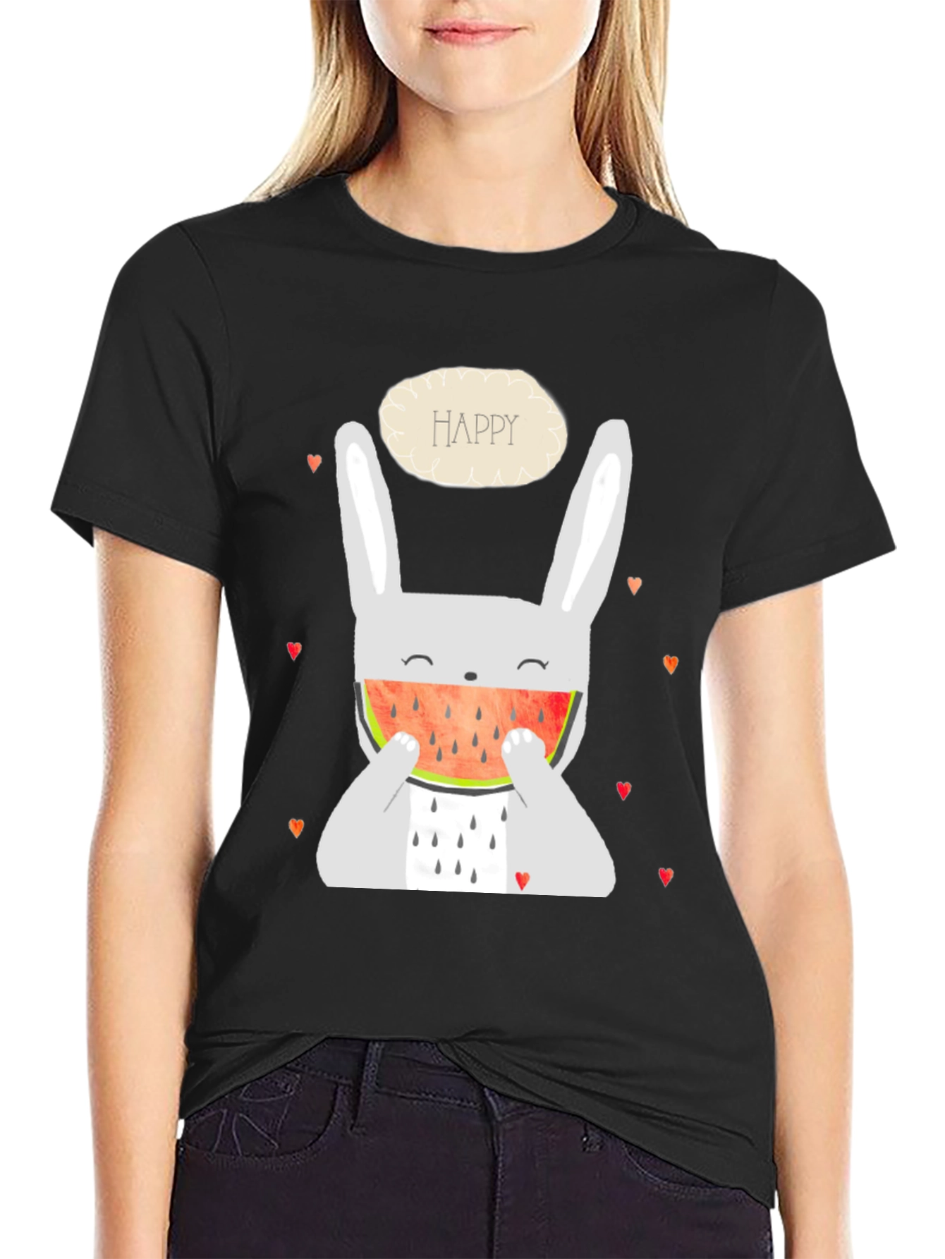 Black Happy Bunny Watermelon Graphic Tee - Black view 2