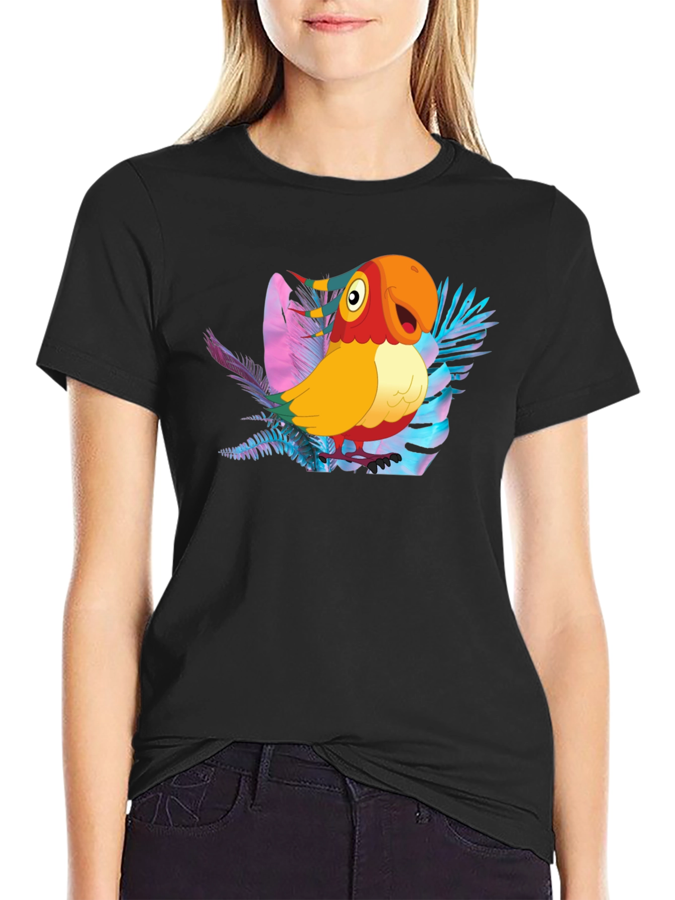 Black Tropical Parrot Graphic Tee view 2