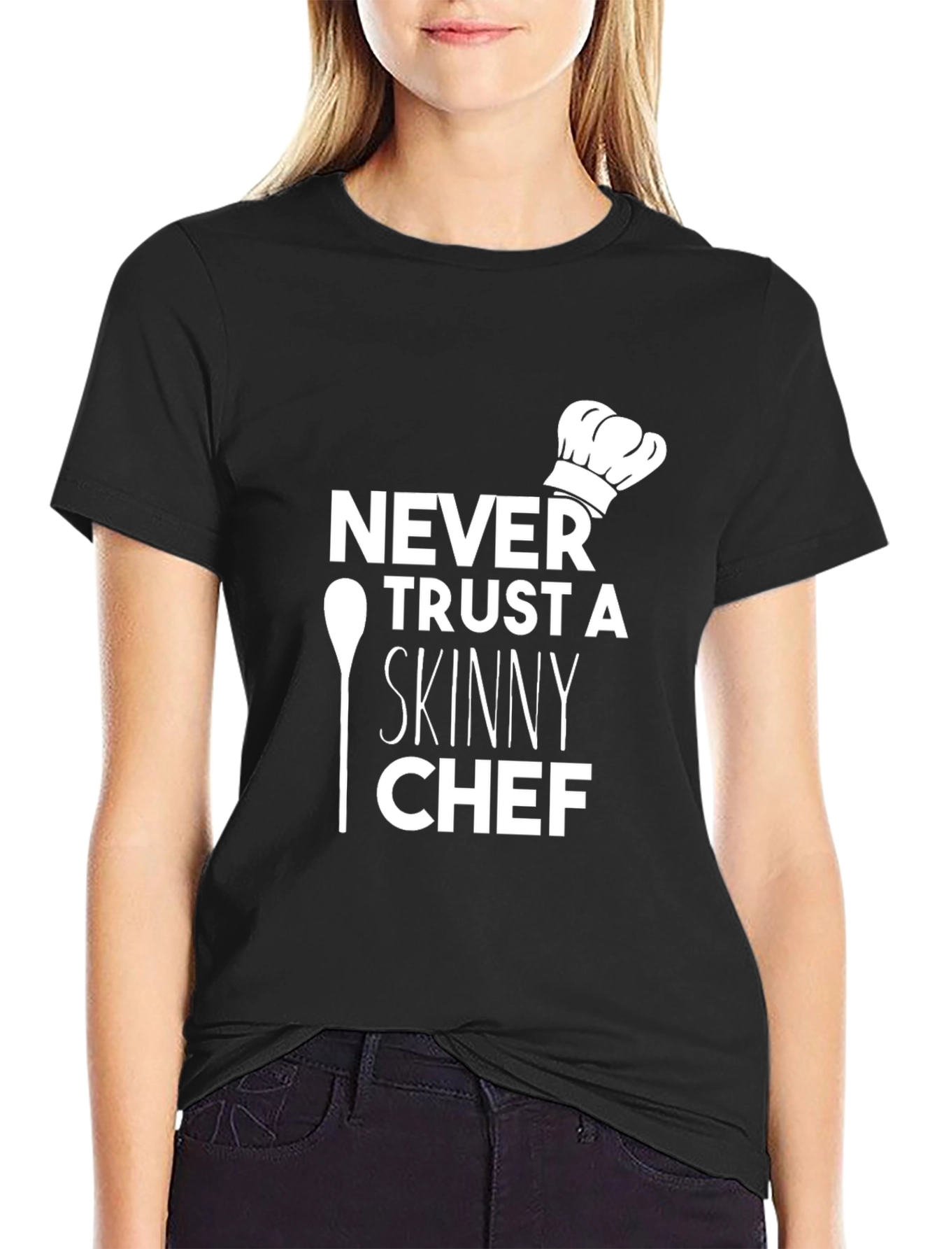 Black Never Trust a Skinny Chef Graphic T-Shirt view 2