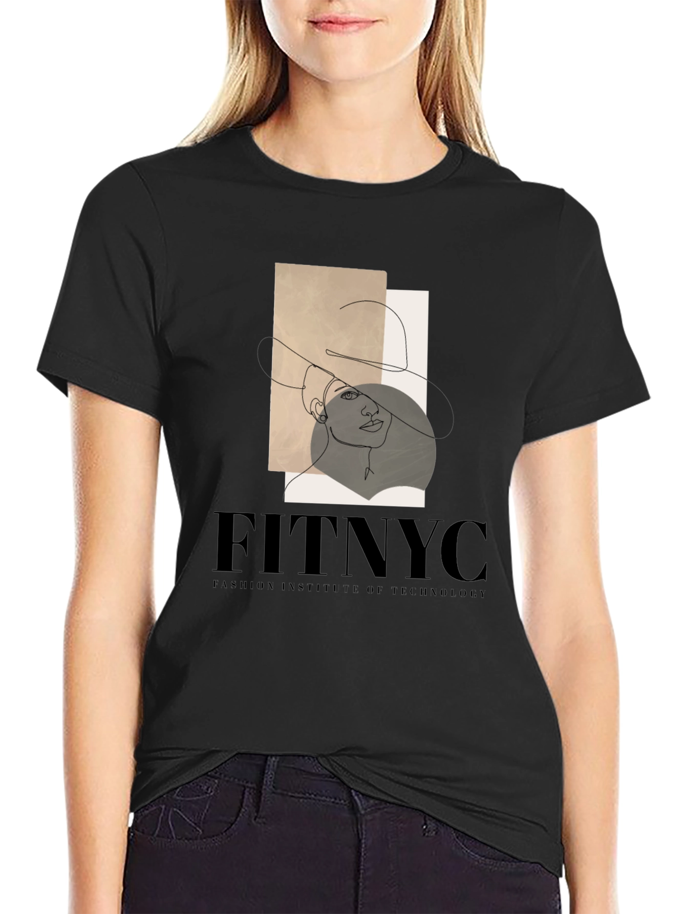 Black FITNYC Fashion Tee: Stylish Line Art Design view 2