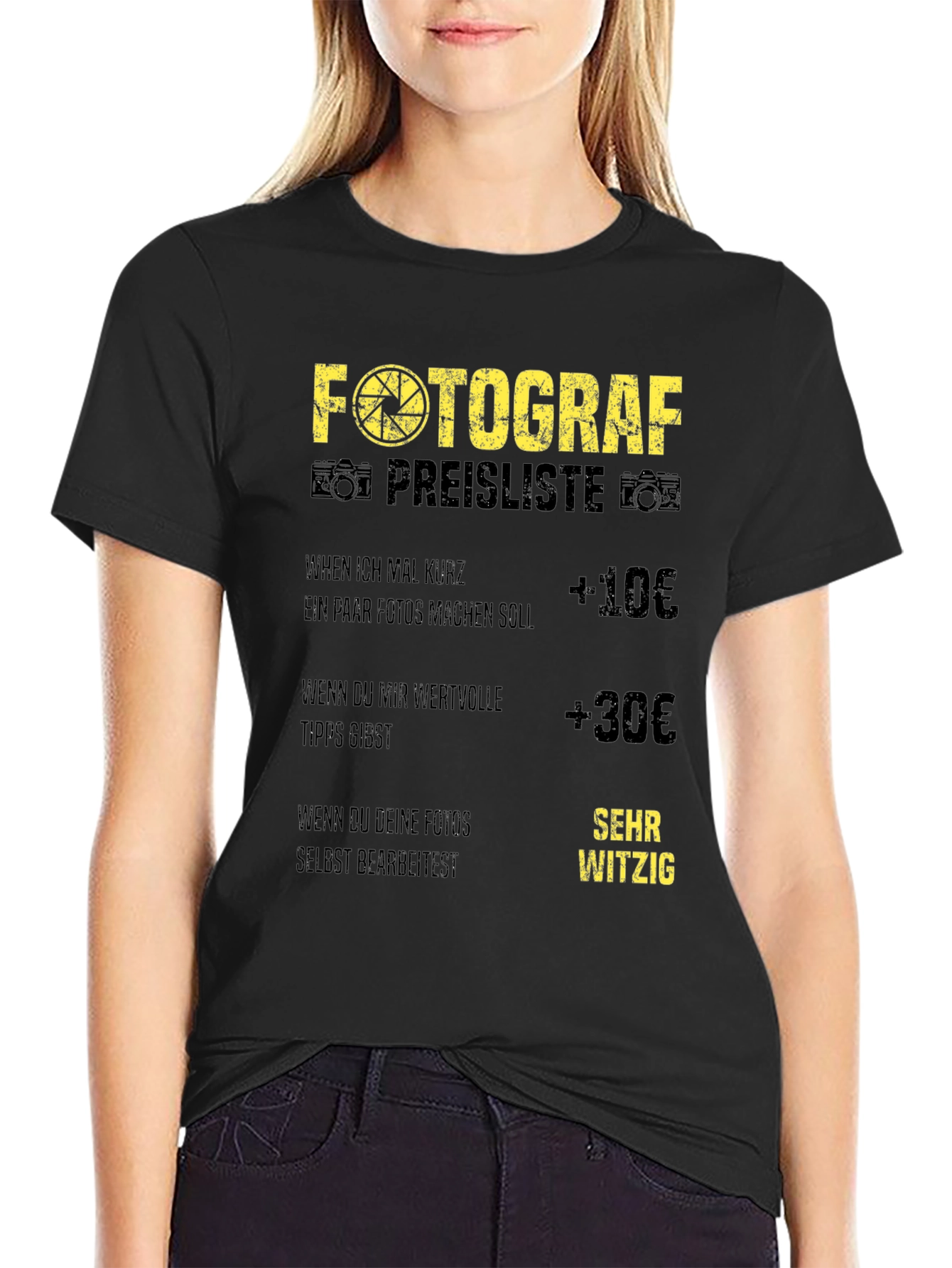 Black Funny Photographer Price List Black T-Shirt view 2