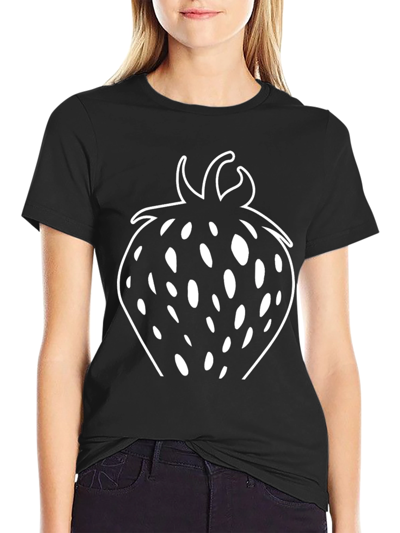 Black Strawberry Graphic Tee - Black Cotton T-Shirt view 2