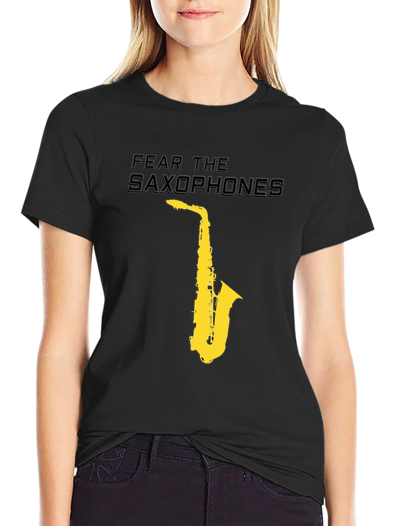 Black Fear the Saxophones Graphic Black T-Shirt view 2