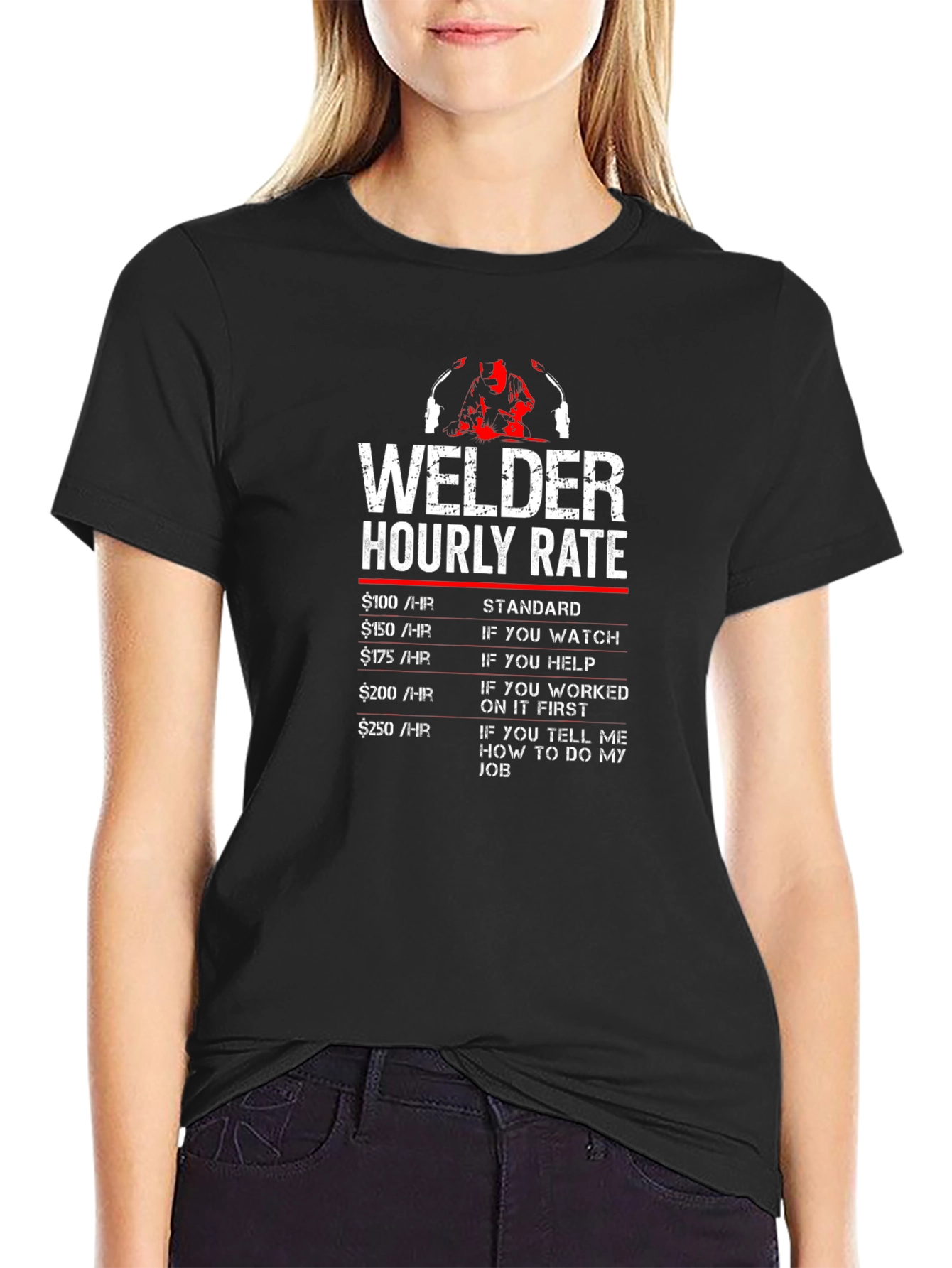 Black Welder Hourly Rate Graphic T-Shirt - Funny Welder Tee view 2