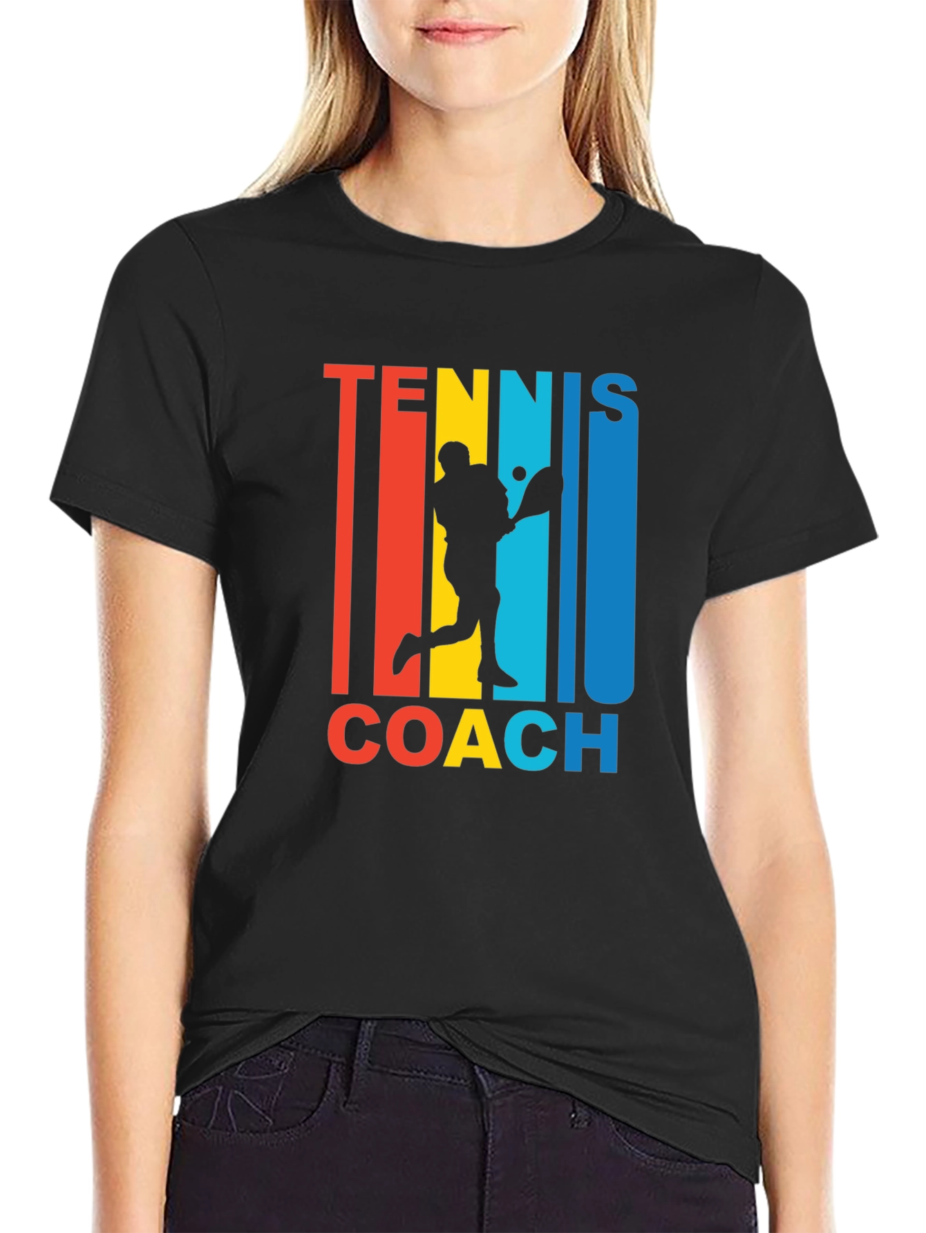 Black Tennis Coach Graphic T-Shirt - Retro Style  view 2