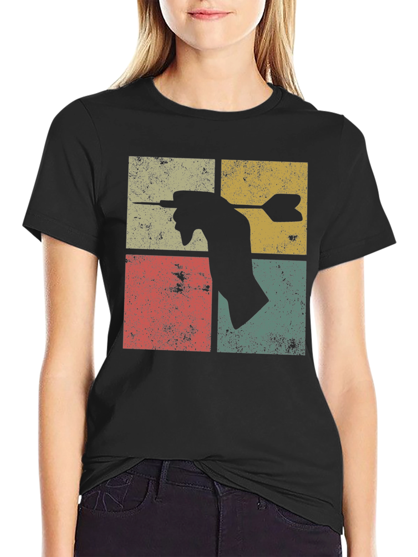 Black Retro Darts Thrower Graphic Tee view 2