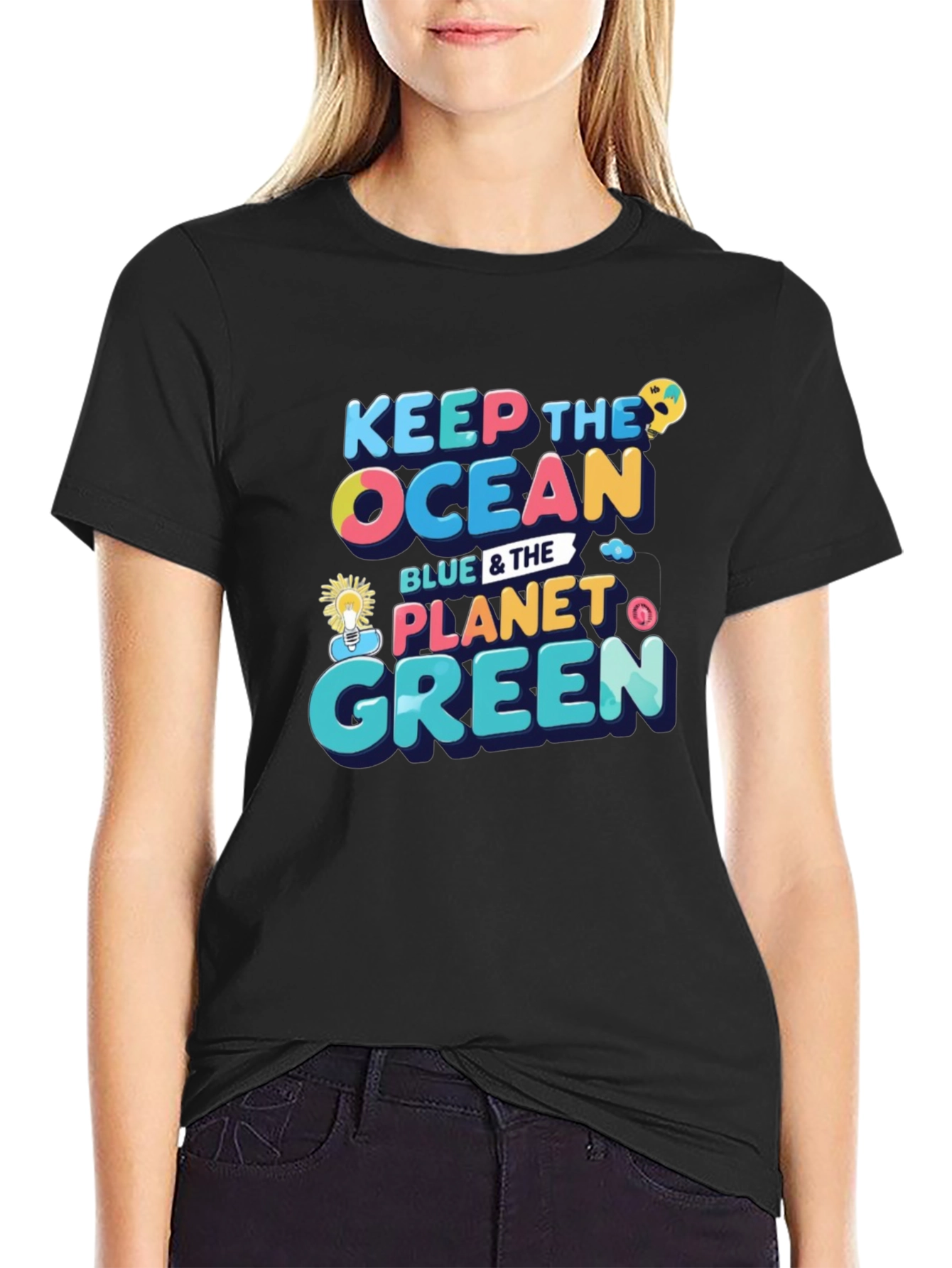 Black Keep the Ocean Blue & the Planet Green Black T-Shirt view 2