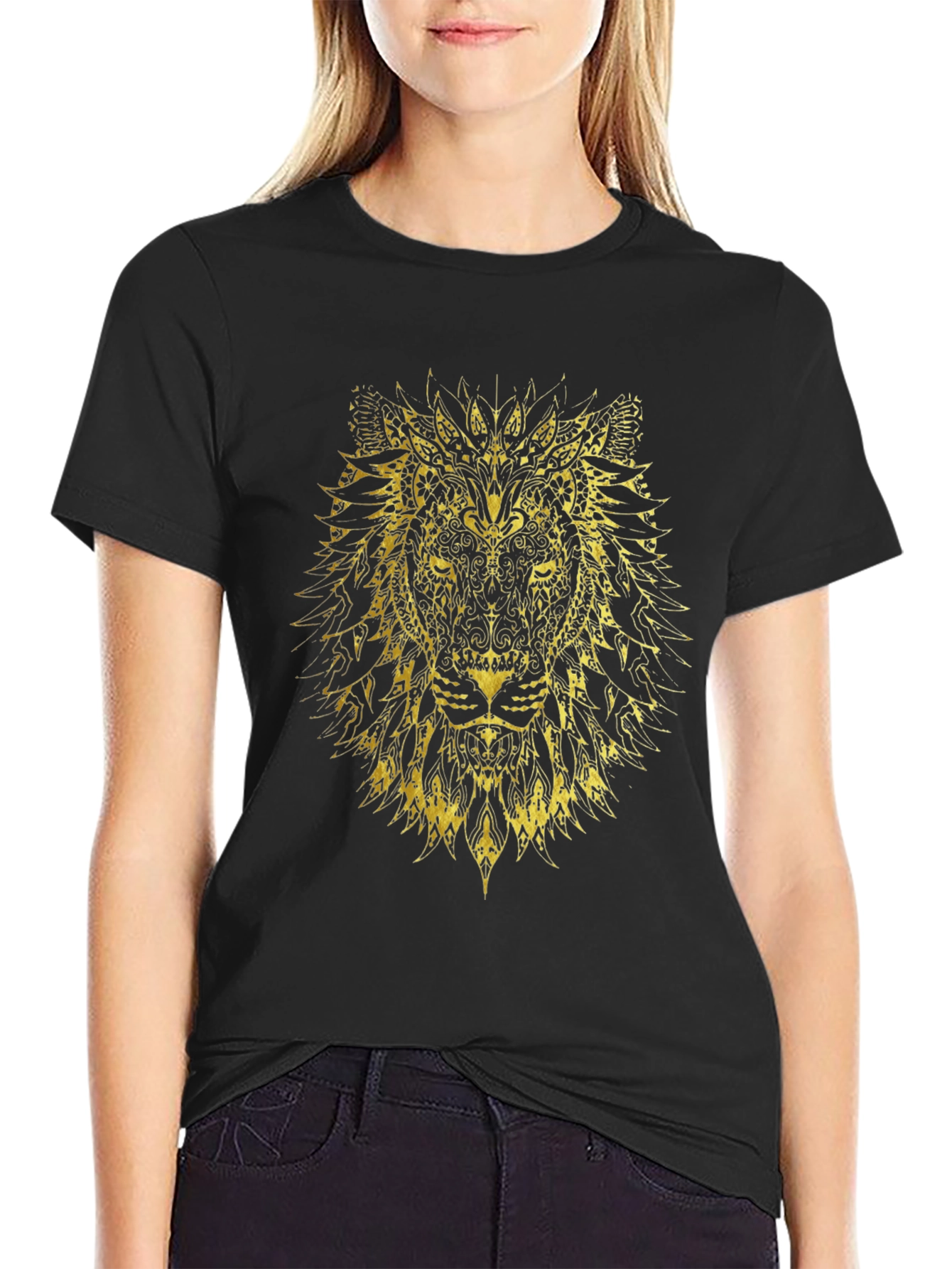 Black Lion Graphic Print Crew Neck T-Shirt view 2