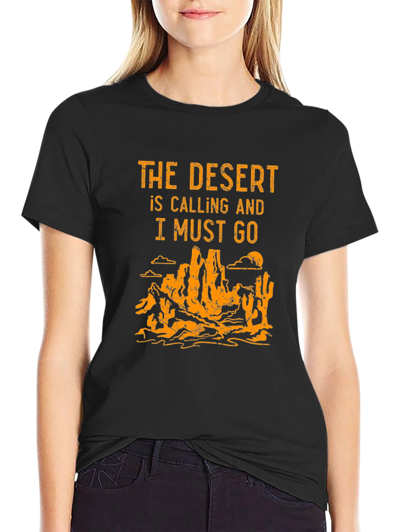 Black Desert Calling Graphic Tee - Black Cotton T-Shirt view 2