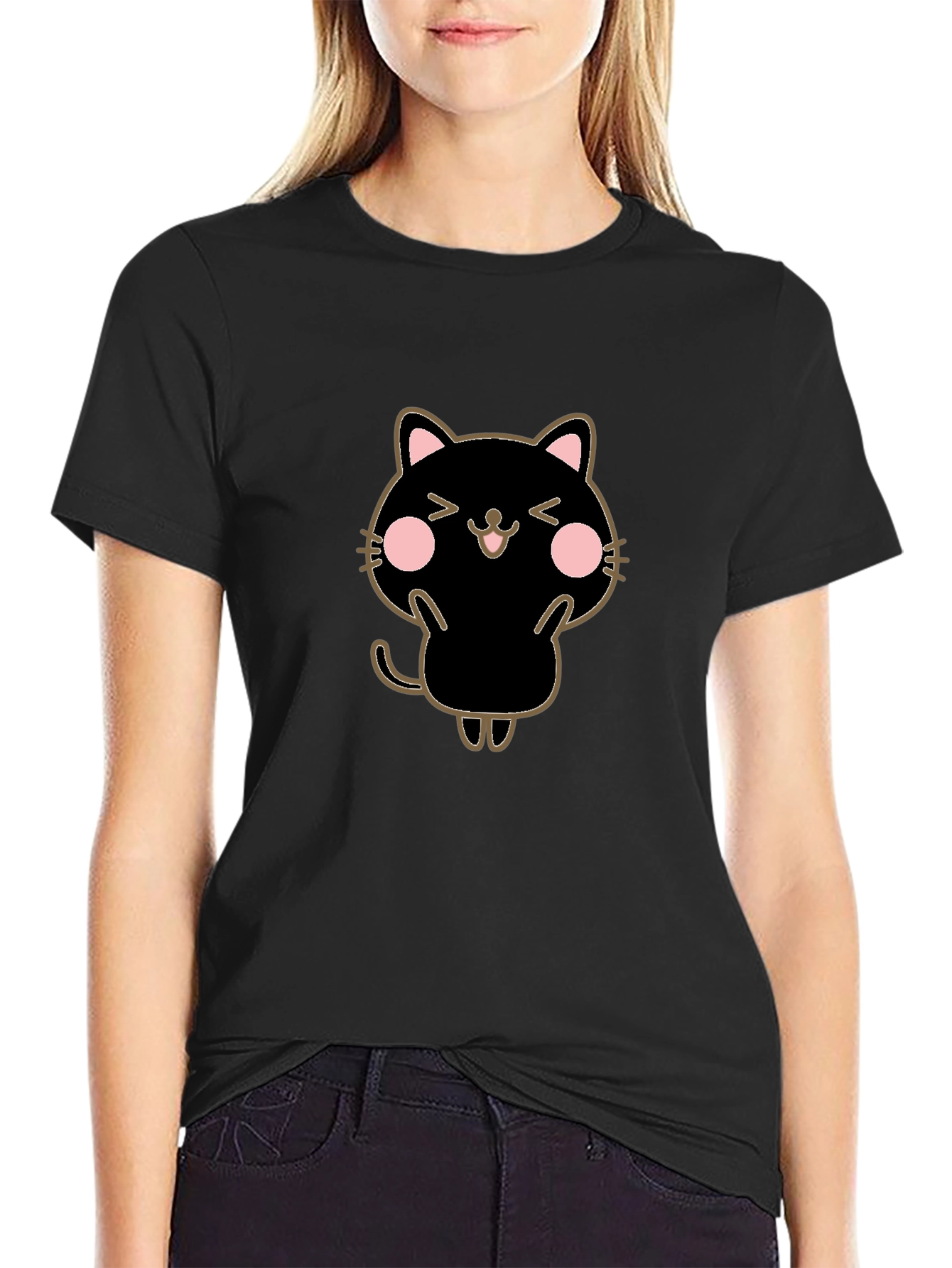 Black Cute Black Cat Graphic Tee - Unisex T-Shirt view 2