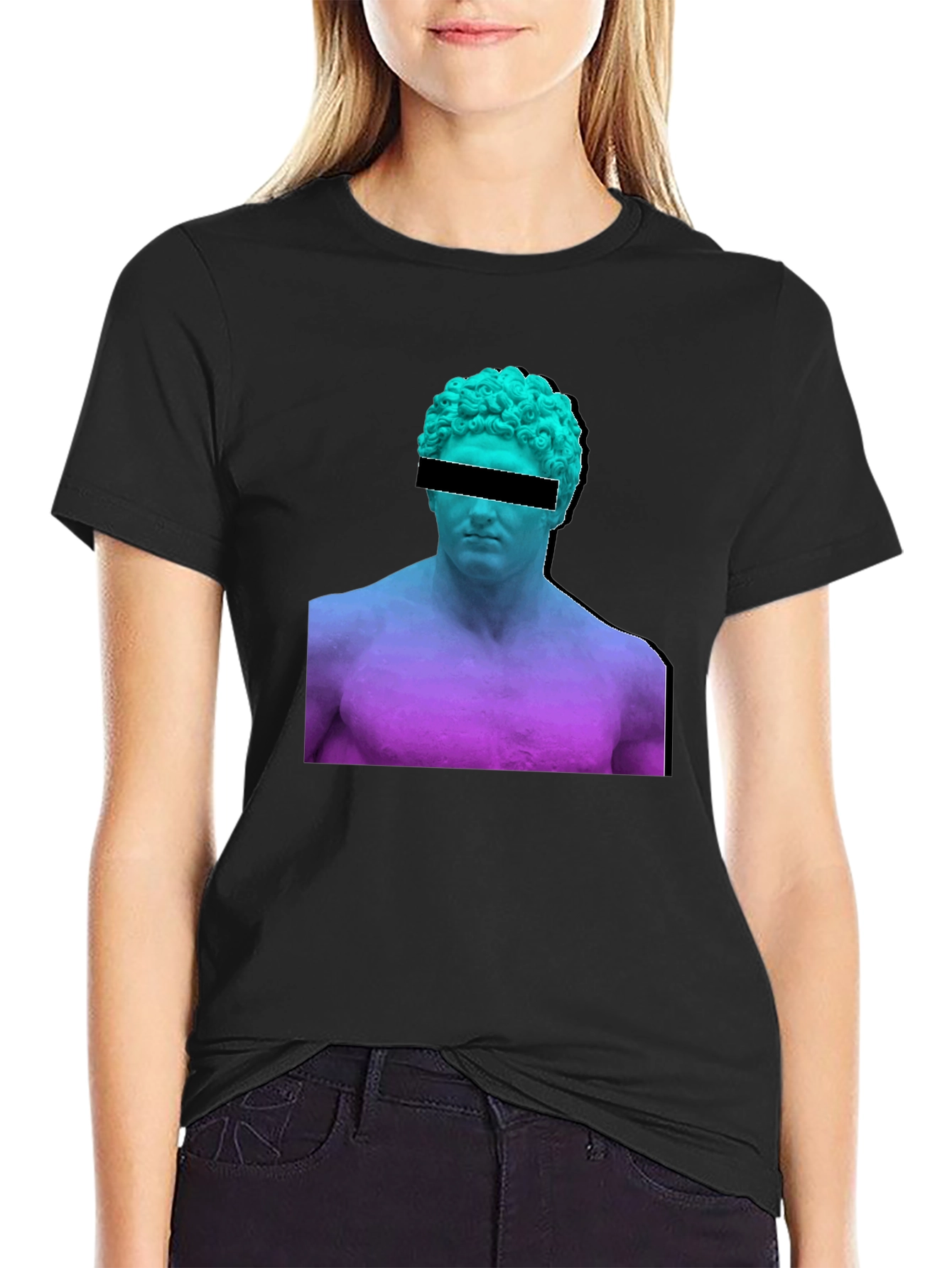 Black Modern Art Black T-Shirt - Greek Statue Design view 2