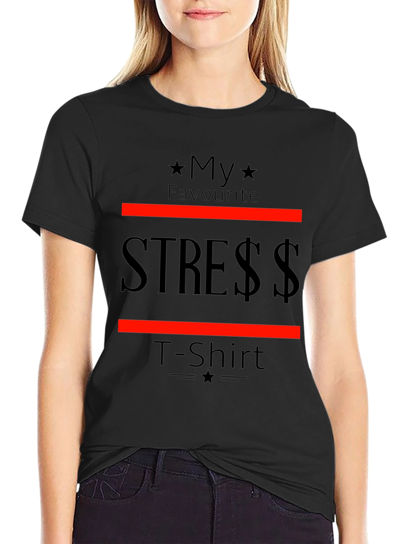 Black My Favorite Stress T-Shirt - Soft Cotton Tee view 2