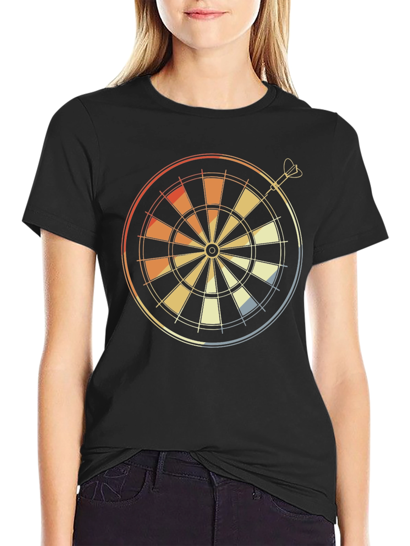 Black Retro Dartboard Graphic Tee - Classic Dart Player Shirt view 2