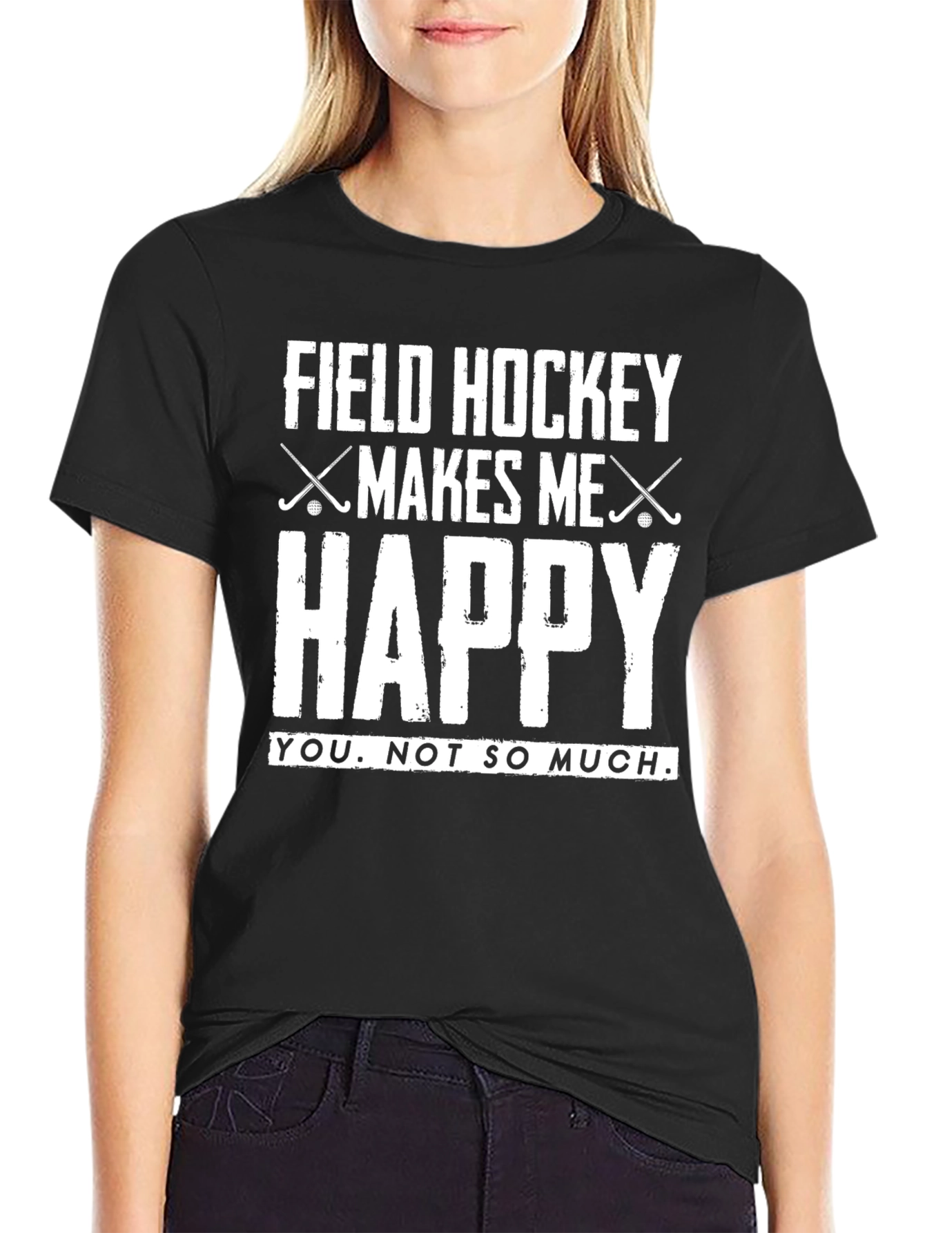 Black Field Hockey Makes Me Happy Graphic T-Shirt view 2
