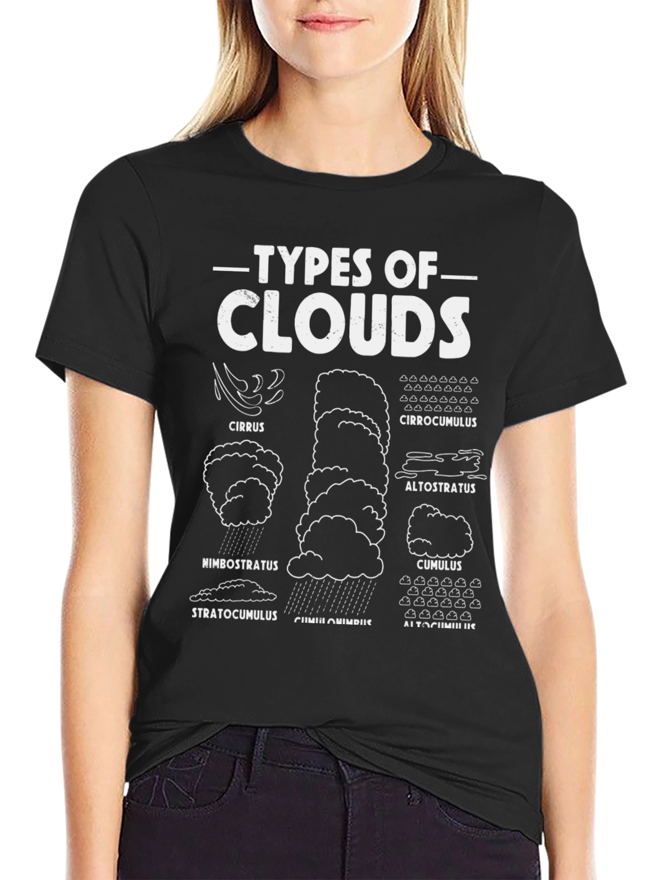 Black Types of Clouds Black Graphic T-Shirt view 2
