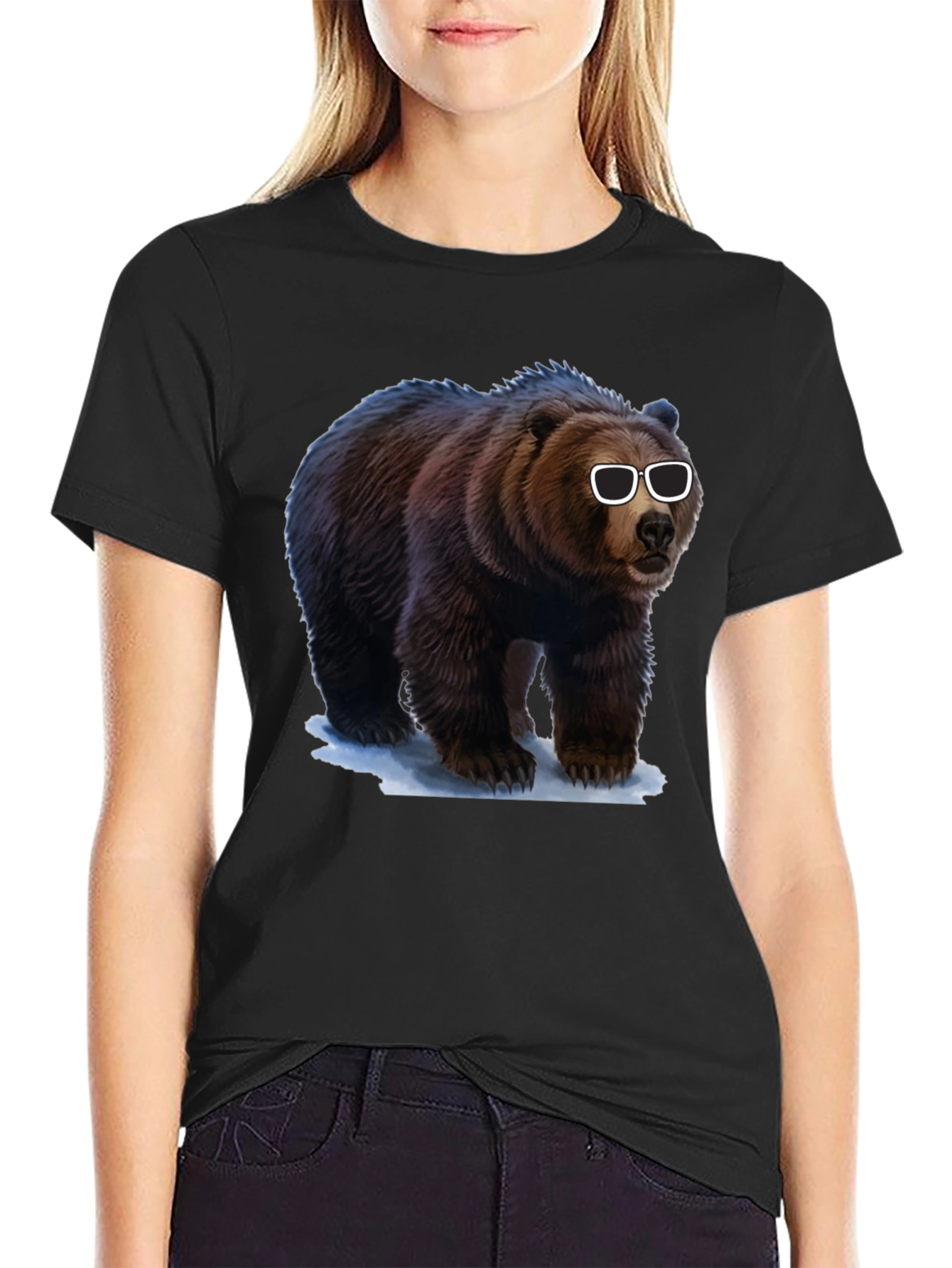 Black Cool Bear Graphic Tee - Black Cotton T-Shirt view 2