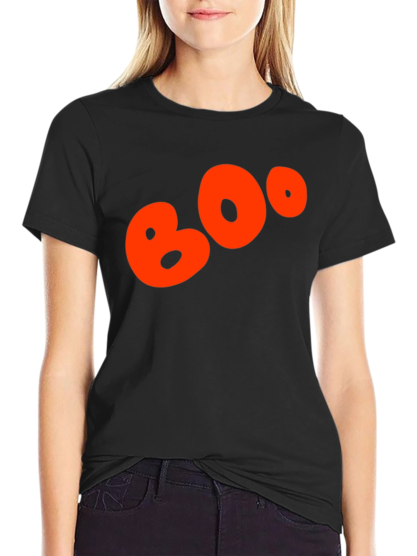 Black Boo Halloween Graphic Tee - Black Cotton Blend view 2