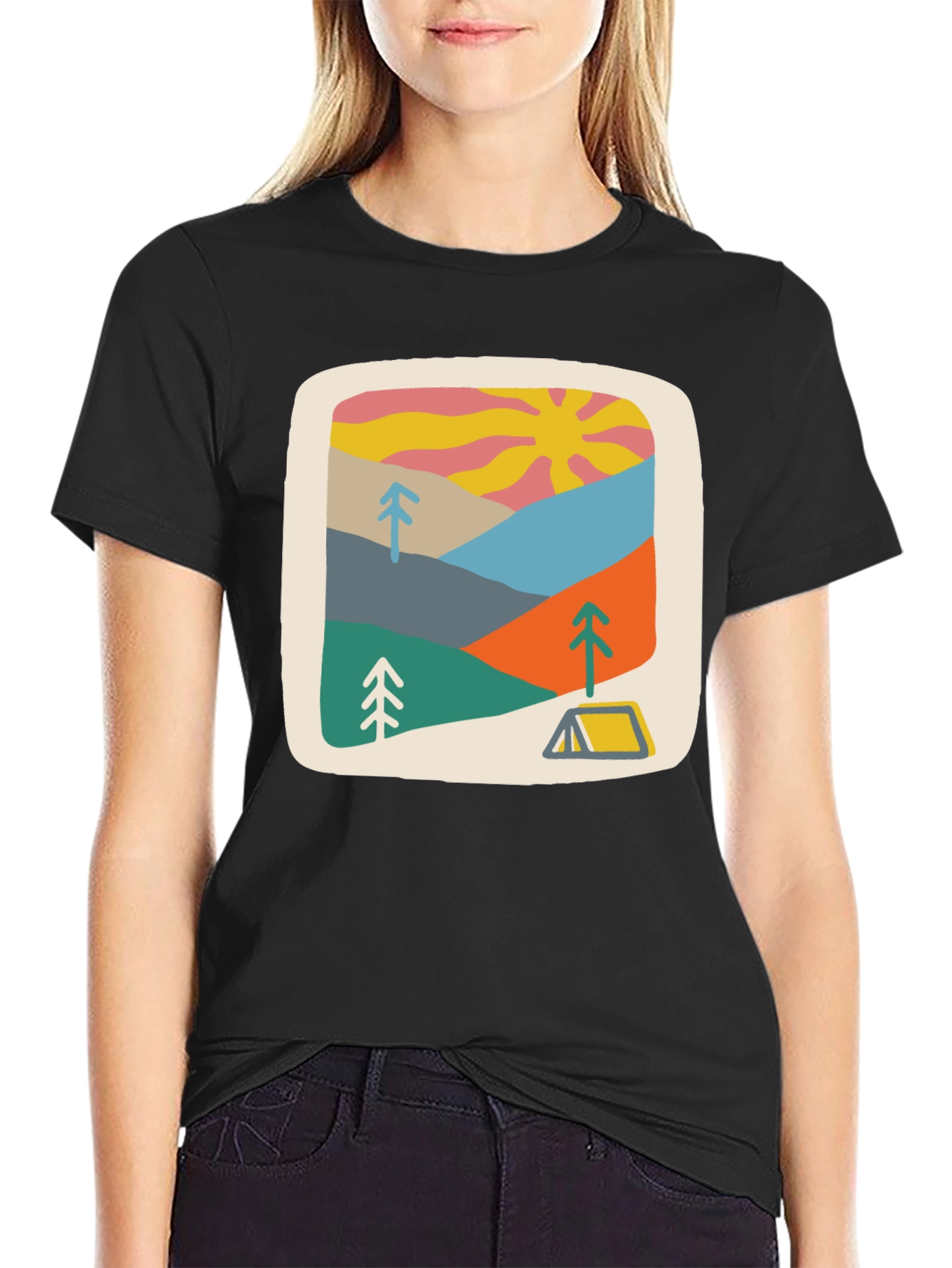 Black Retro Camping Scene Graphic Tee - Unisex view 2