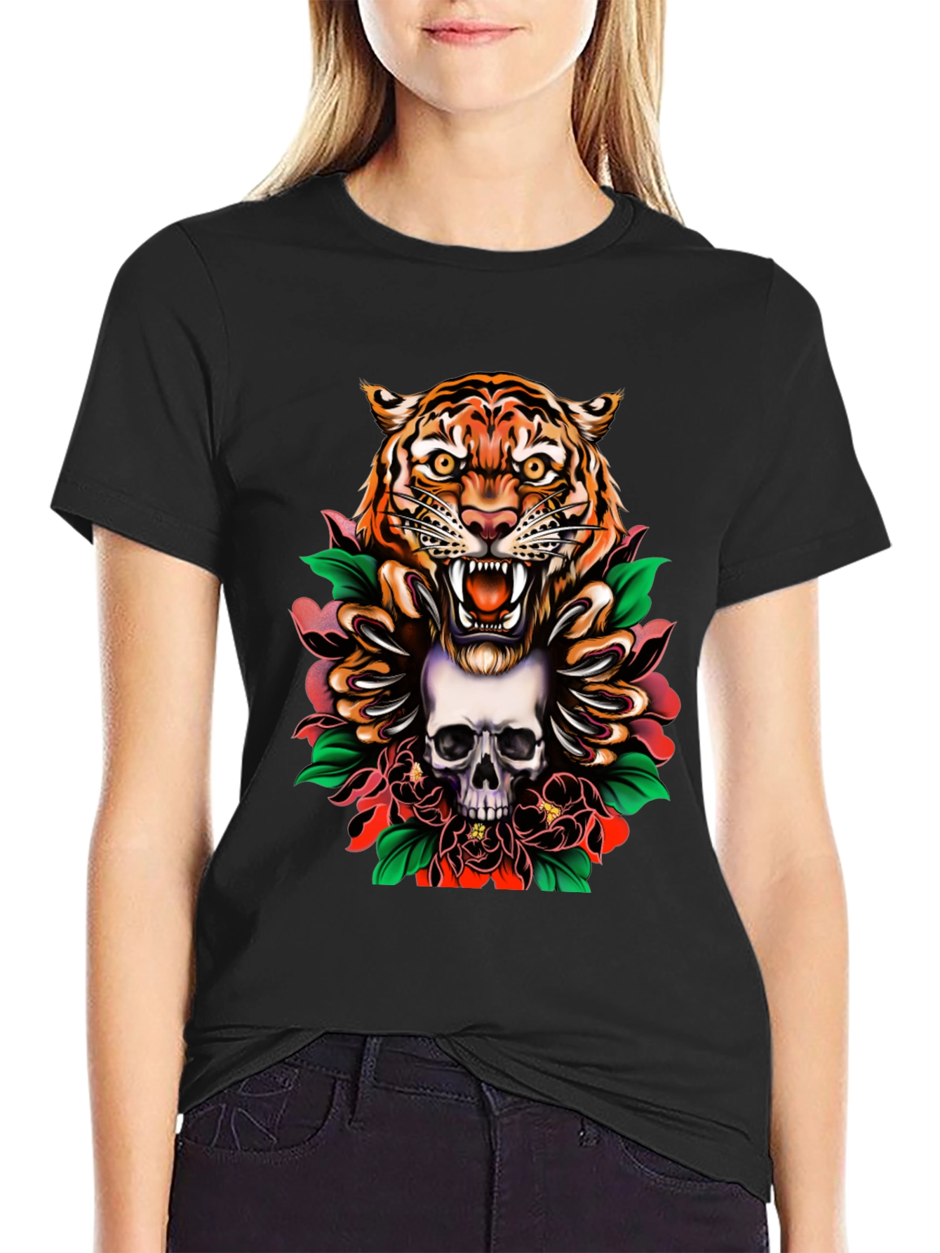 Tiger & Skull Graphic Tee - Edgy Streetwear - 2