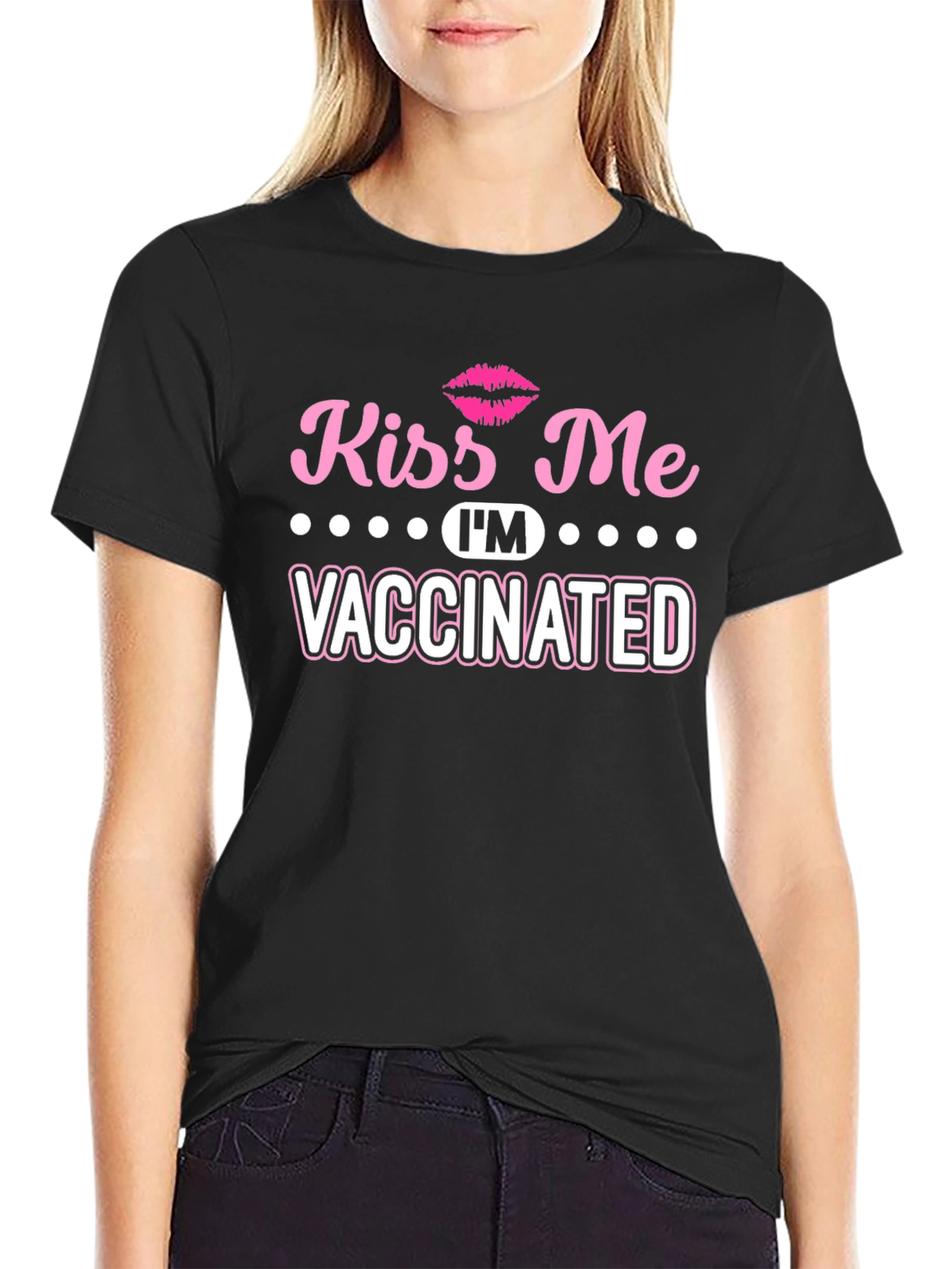 Black Kiss Me I'm Vaccinated Graphic T-Shirt view 2
