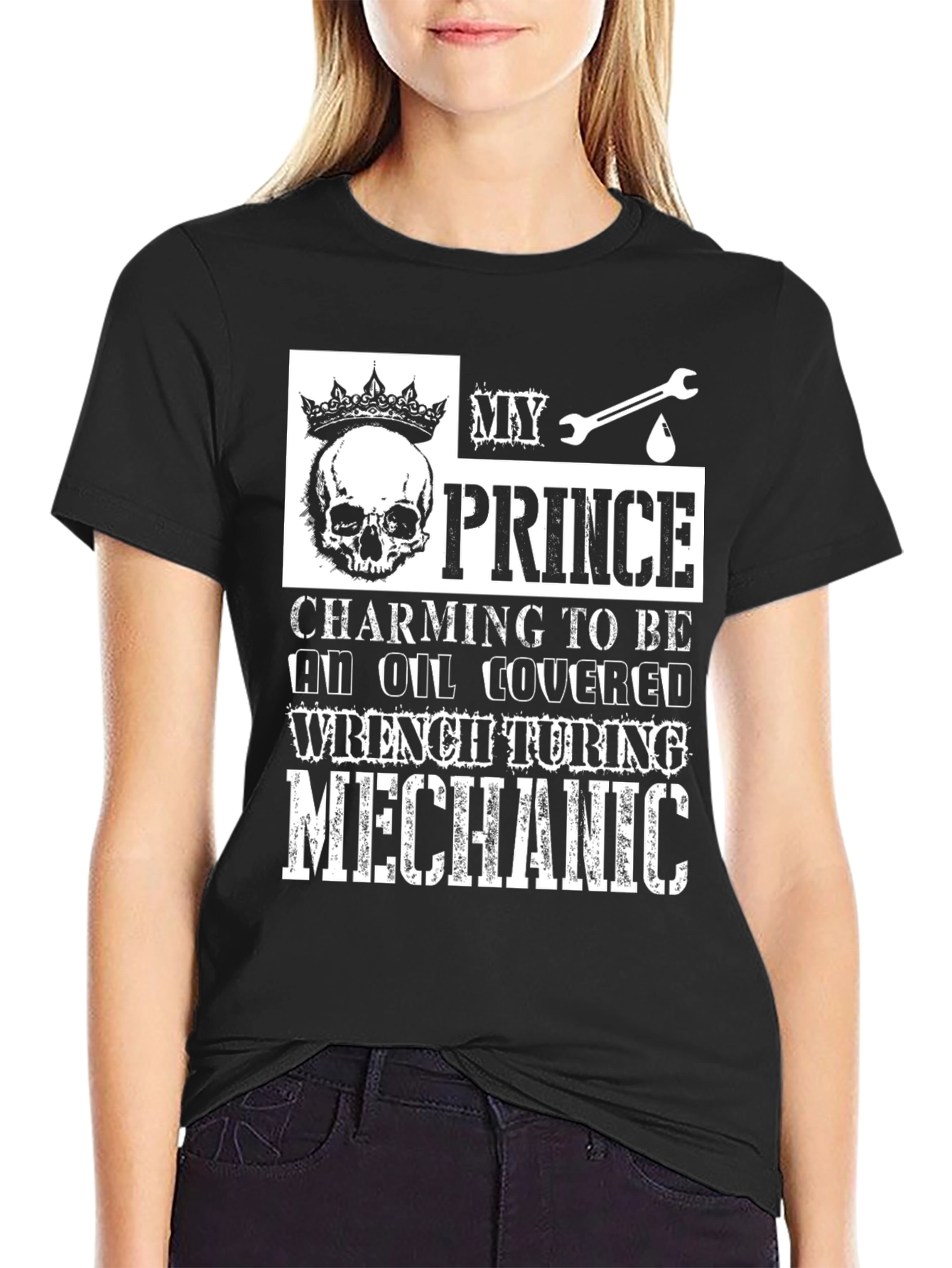 Black My Prince Mechanic T-Shirt - Oil Covered Wrench Turning view 2