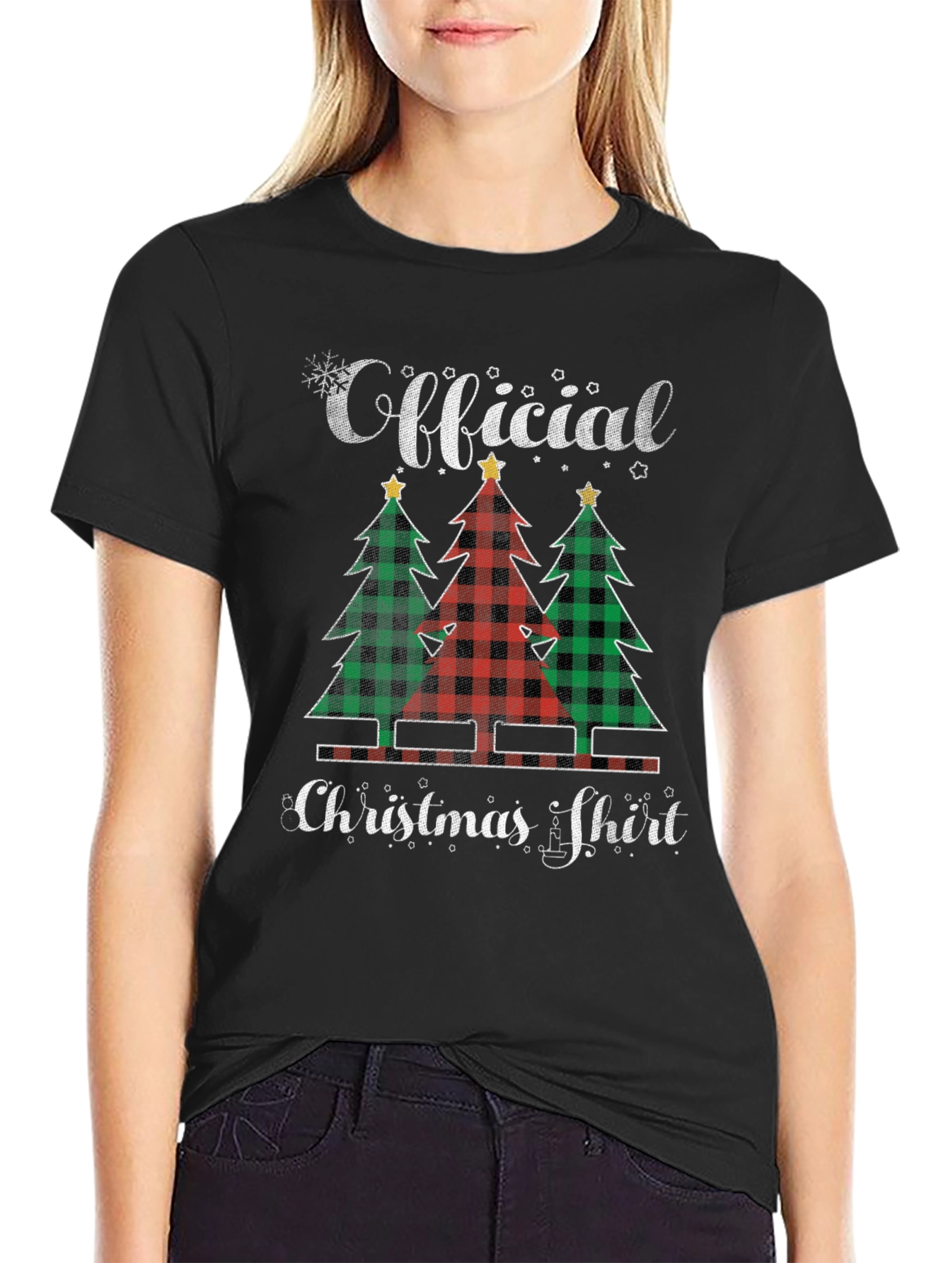 Black Official Christmas Shirt Plaid Tree Tee view 2