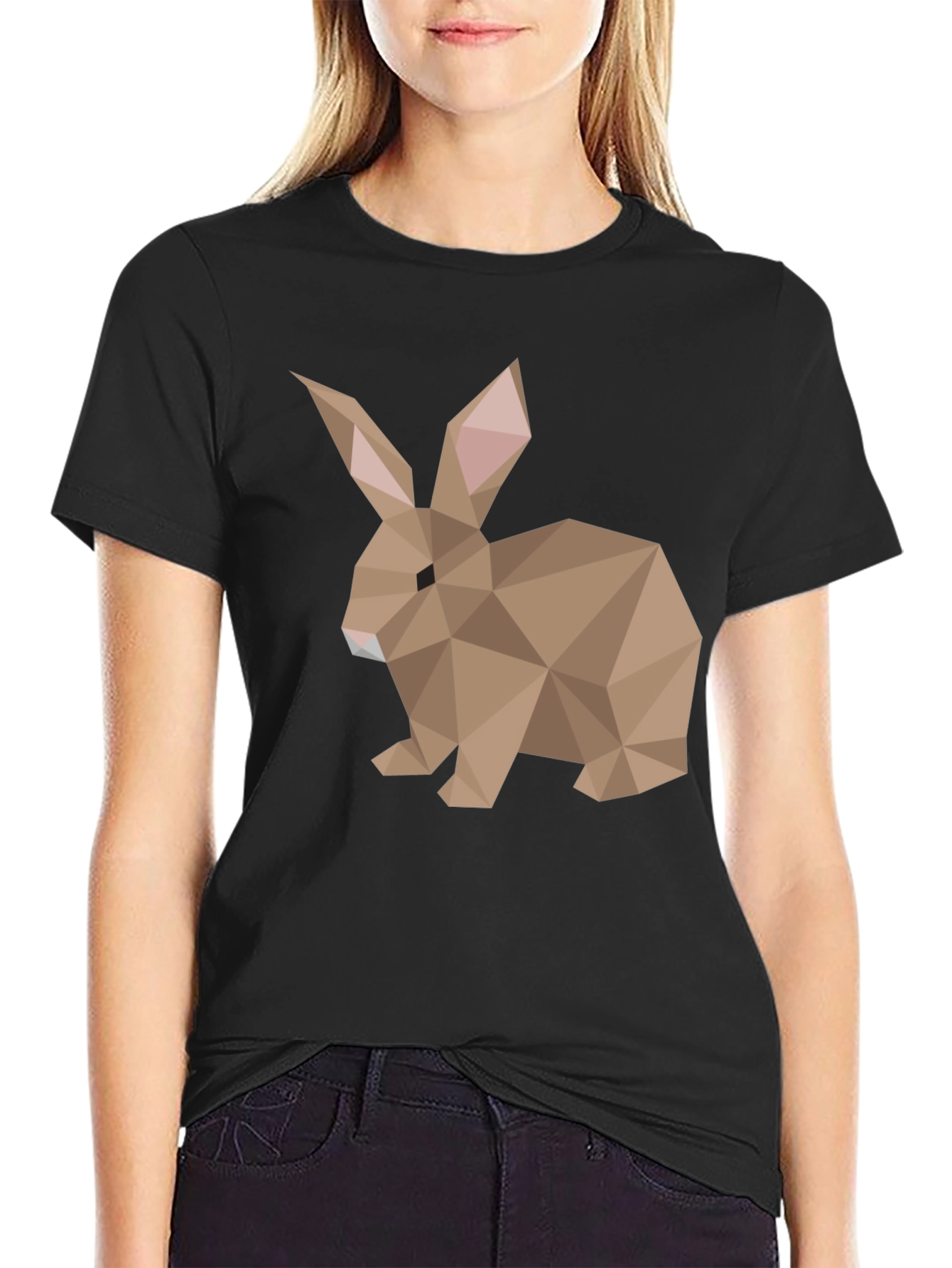 Black Geometric Rabbit Graphic Tee - Soft Cotton Blend view 2