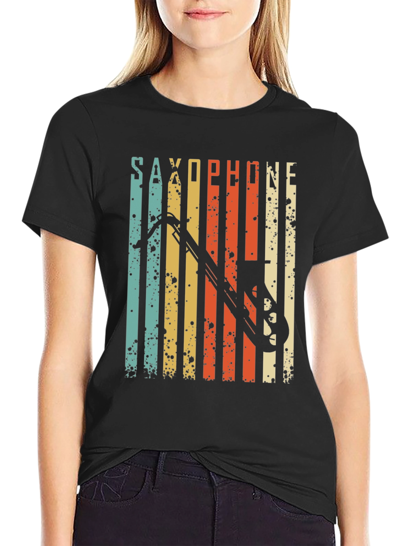 Black Vintage Saxophone T-Shirt - Retro Music Lover Tee view 2