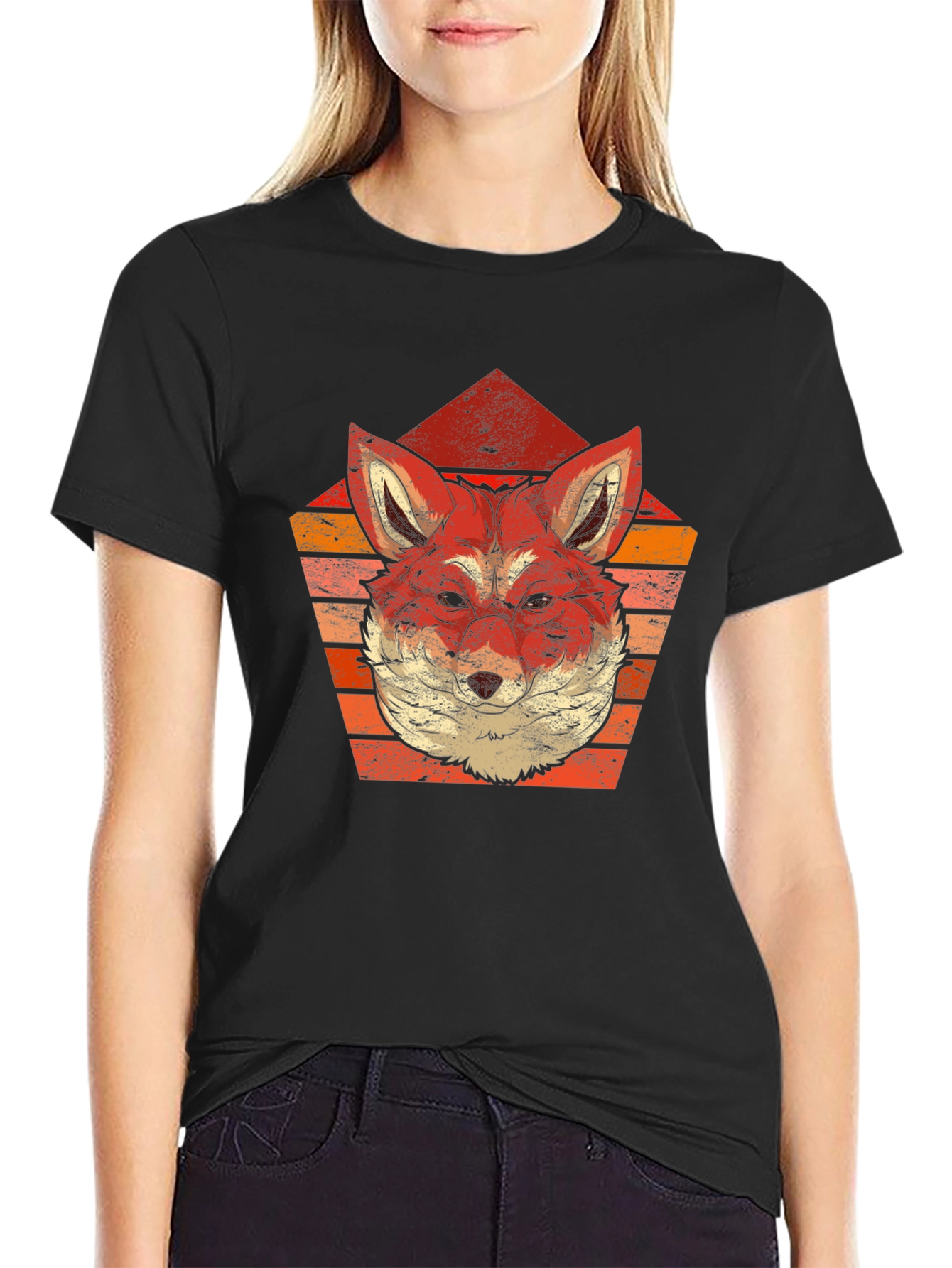 Black Retro Fox Graphic Tee - Stylish Animal Print Shirt view 2