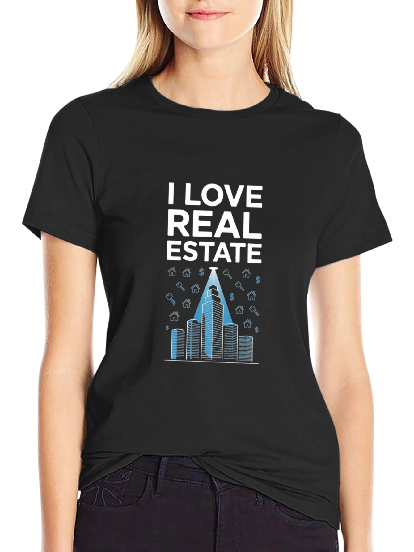 Black I Love Real Estate T-Shirt - Modern Building Design view 2