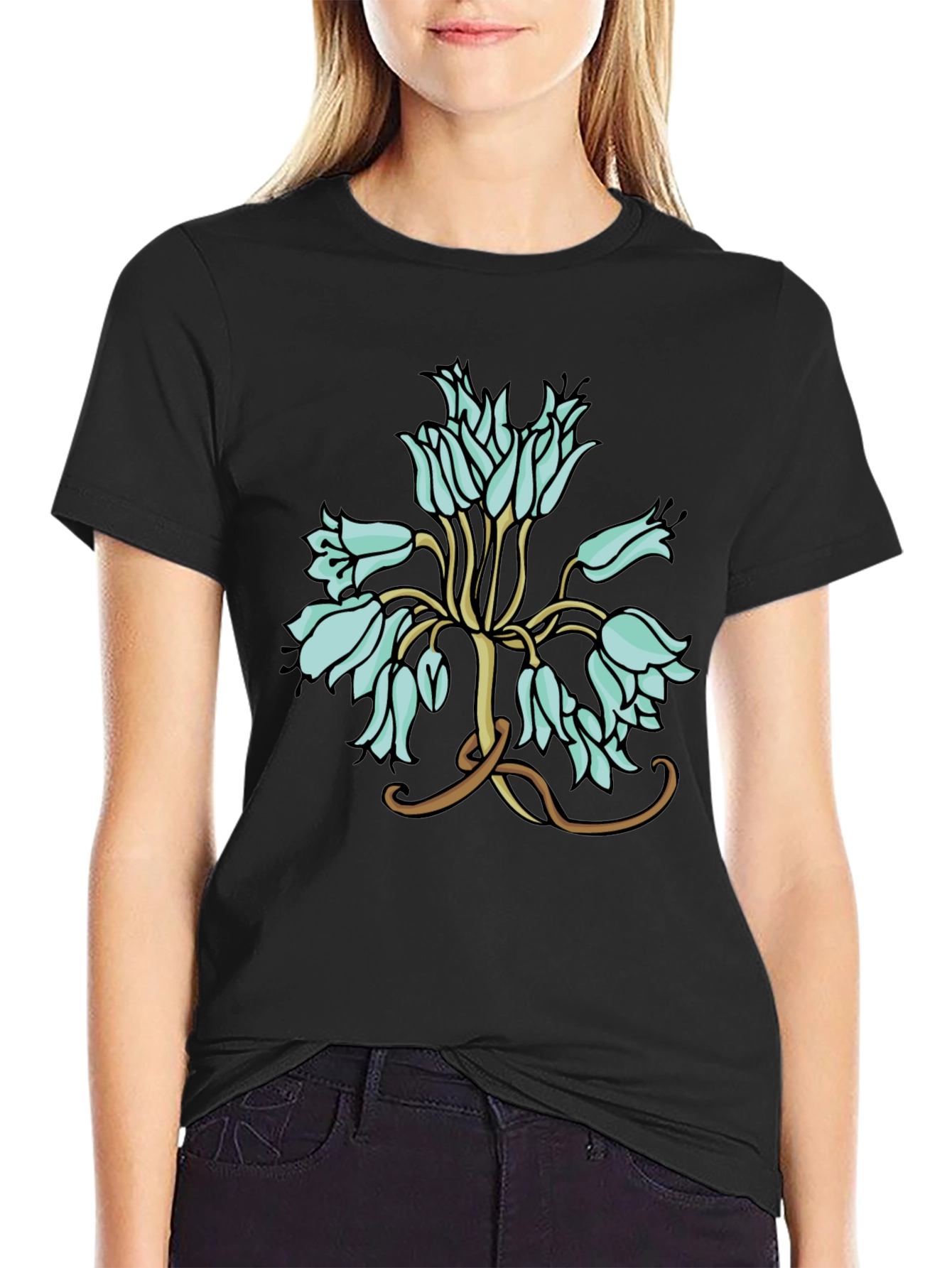 Black Floral T-Shirt - Artistic Flower Design view 2