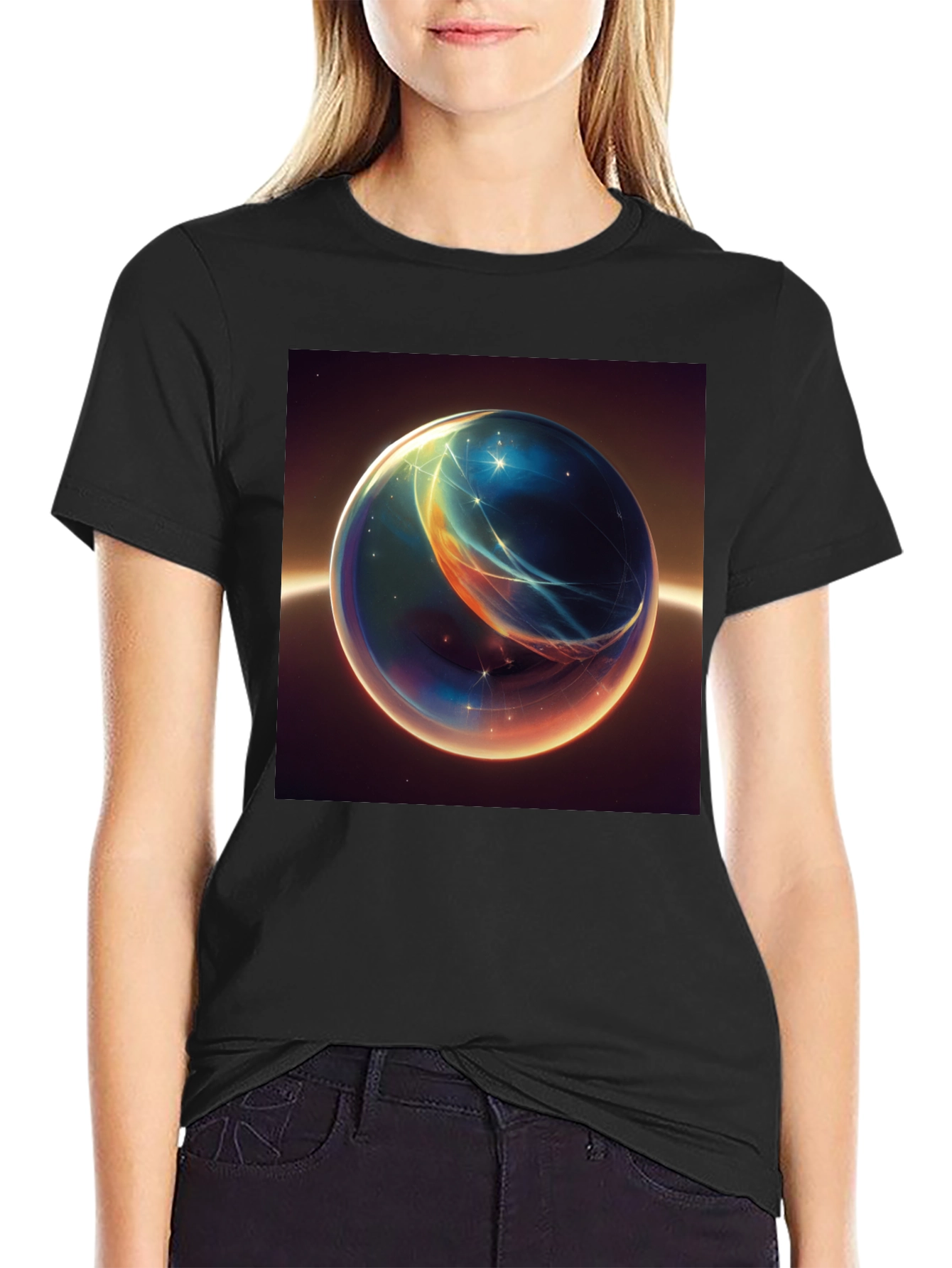 Black Abstract Space Orb Graphic T-Shirt view 2