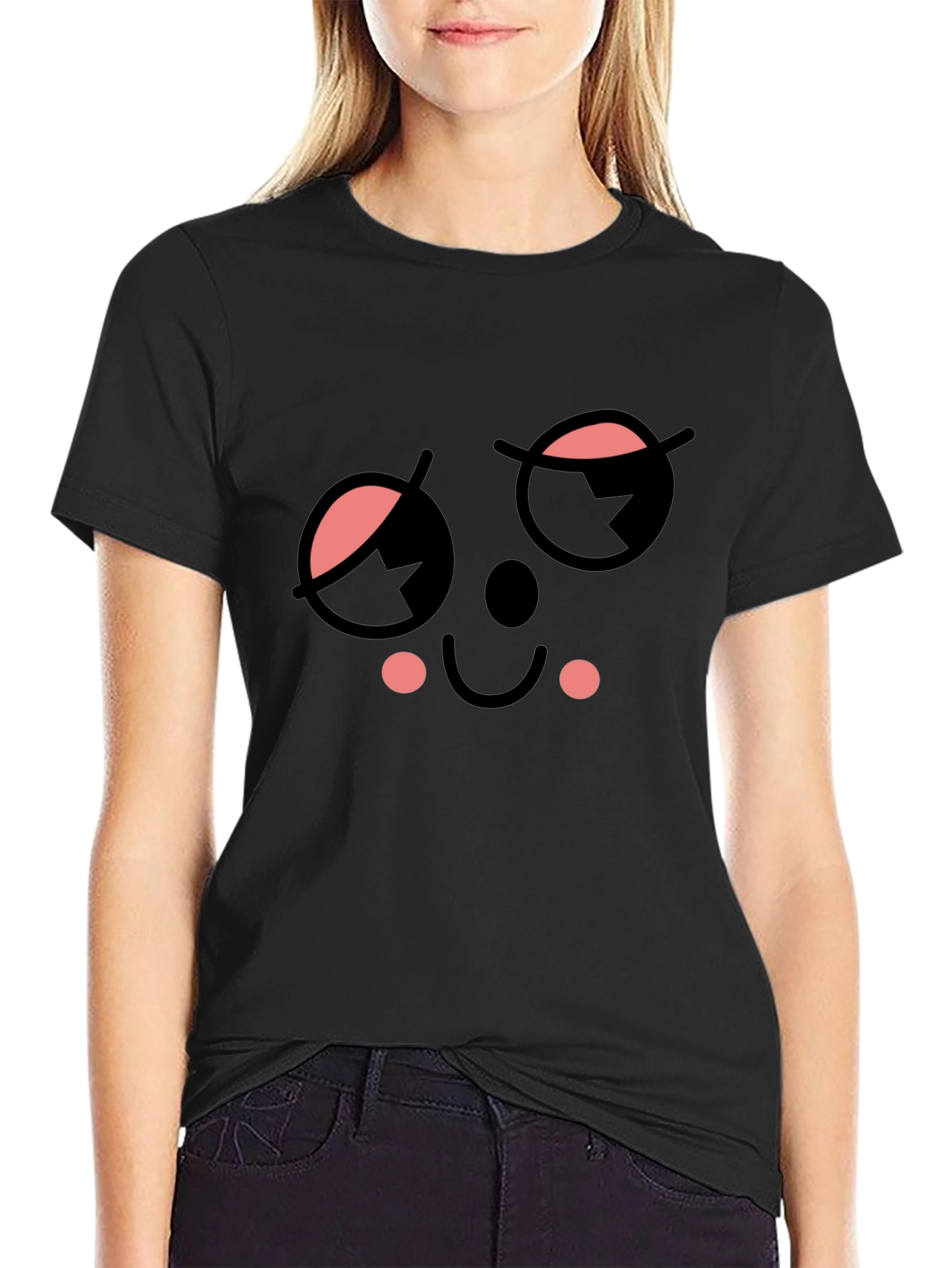 Black Whimsical Wink Face Black Tee view 2