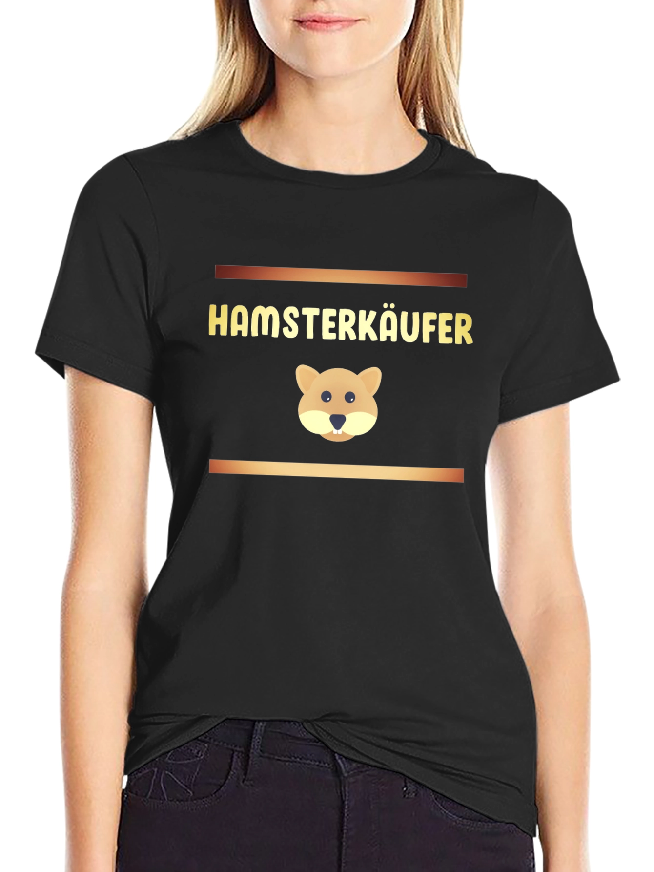 Black Hamsterkäufer Black T-Shirt with Hamster Design view 2