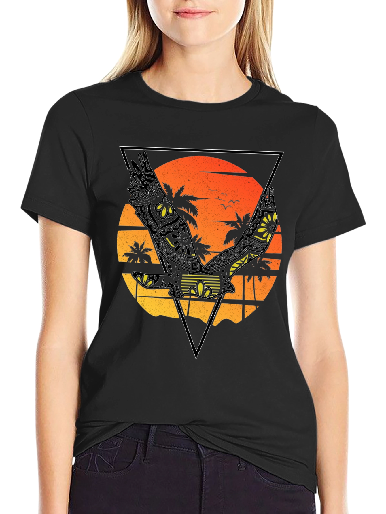 Black Sunset Beach Eagle Graphic T-Shirt view 2