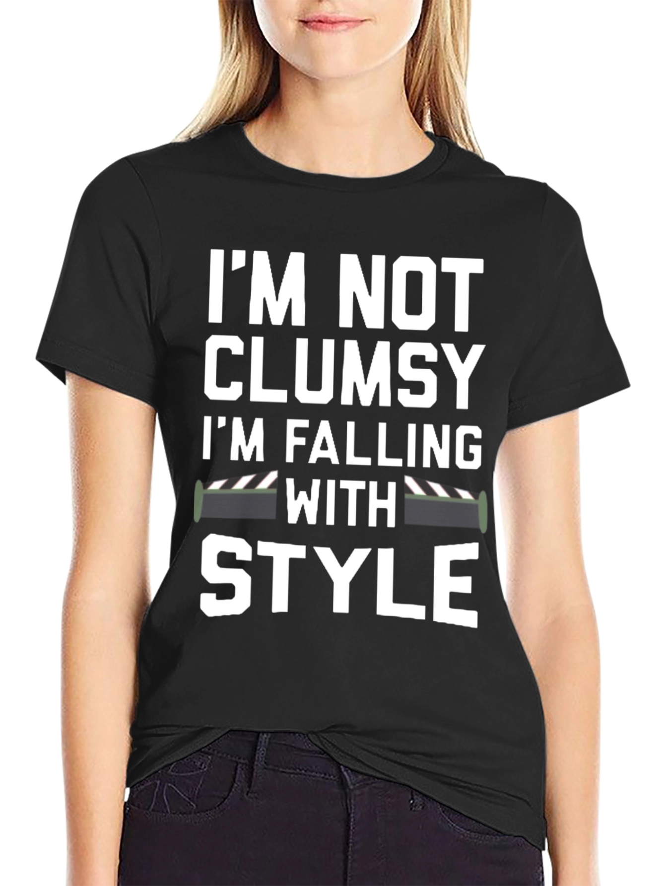 Black Funny "Falling With Style" Graphic T-Shirt view 2