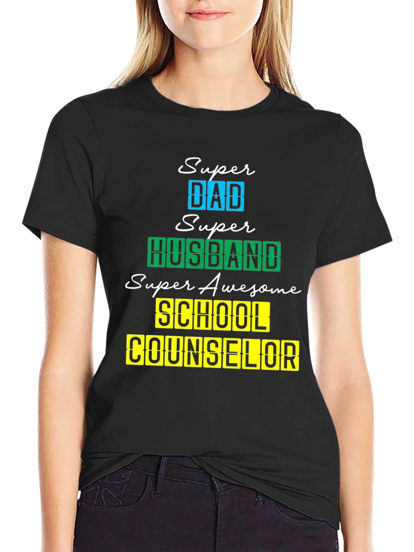 Black Super Dad Husband School Counselor T-Shirt view 2