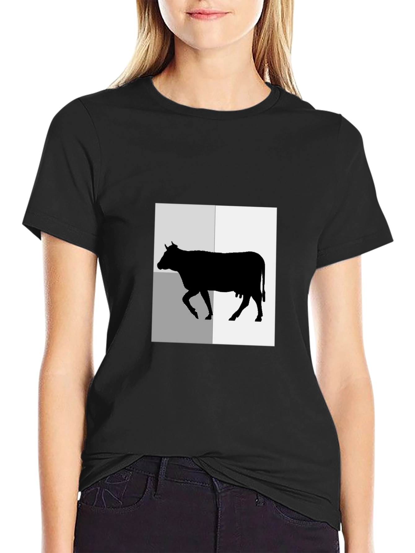 Black Black T-Shirt with Cow Graphic Tee view 2