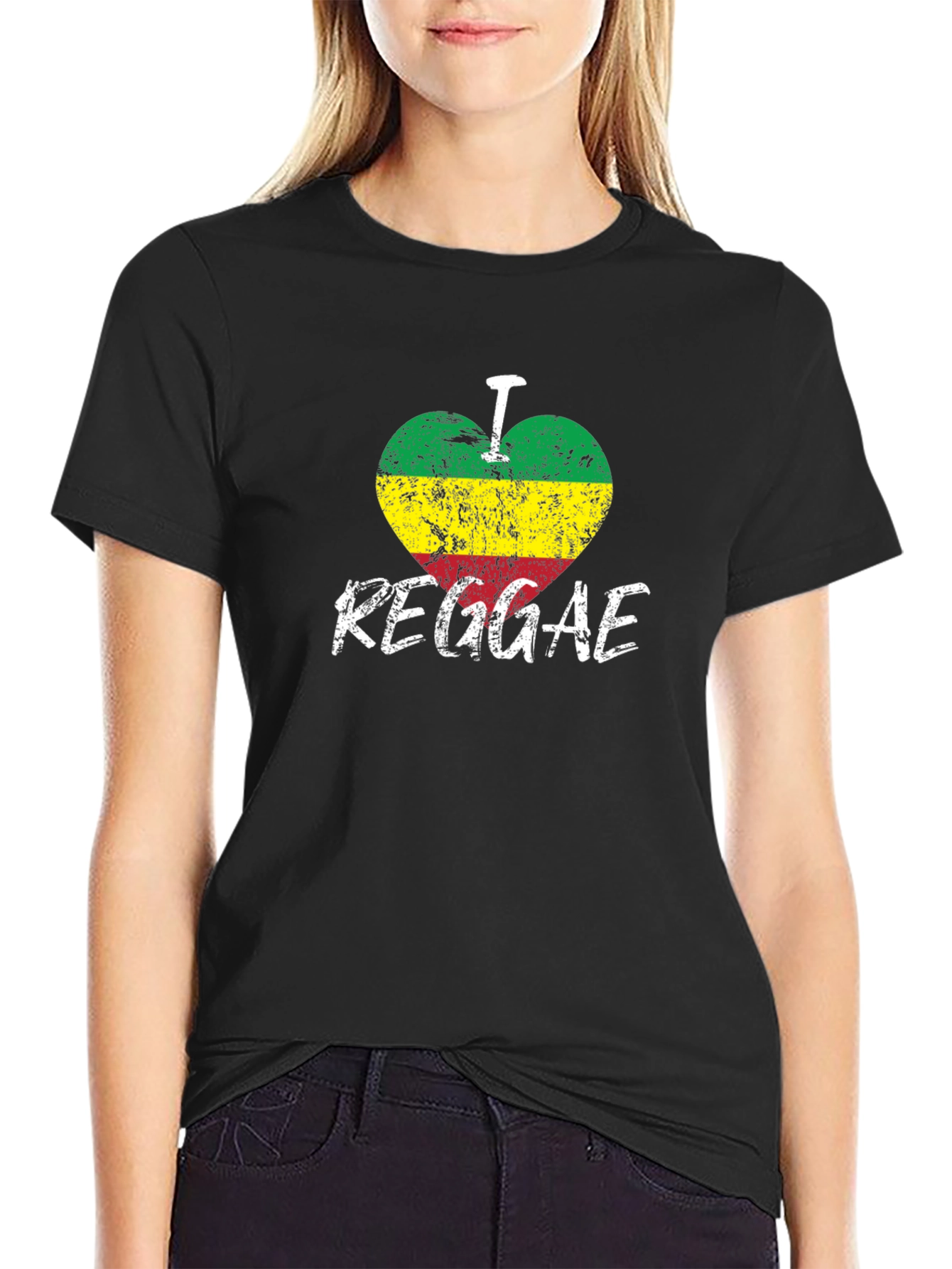 Black I Love Reggae Black T-Shirt - Rastafarian Colors view 2