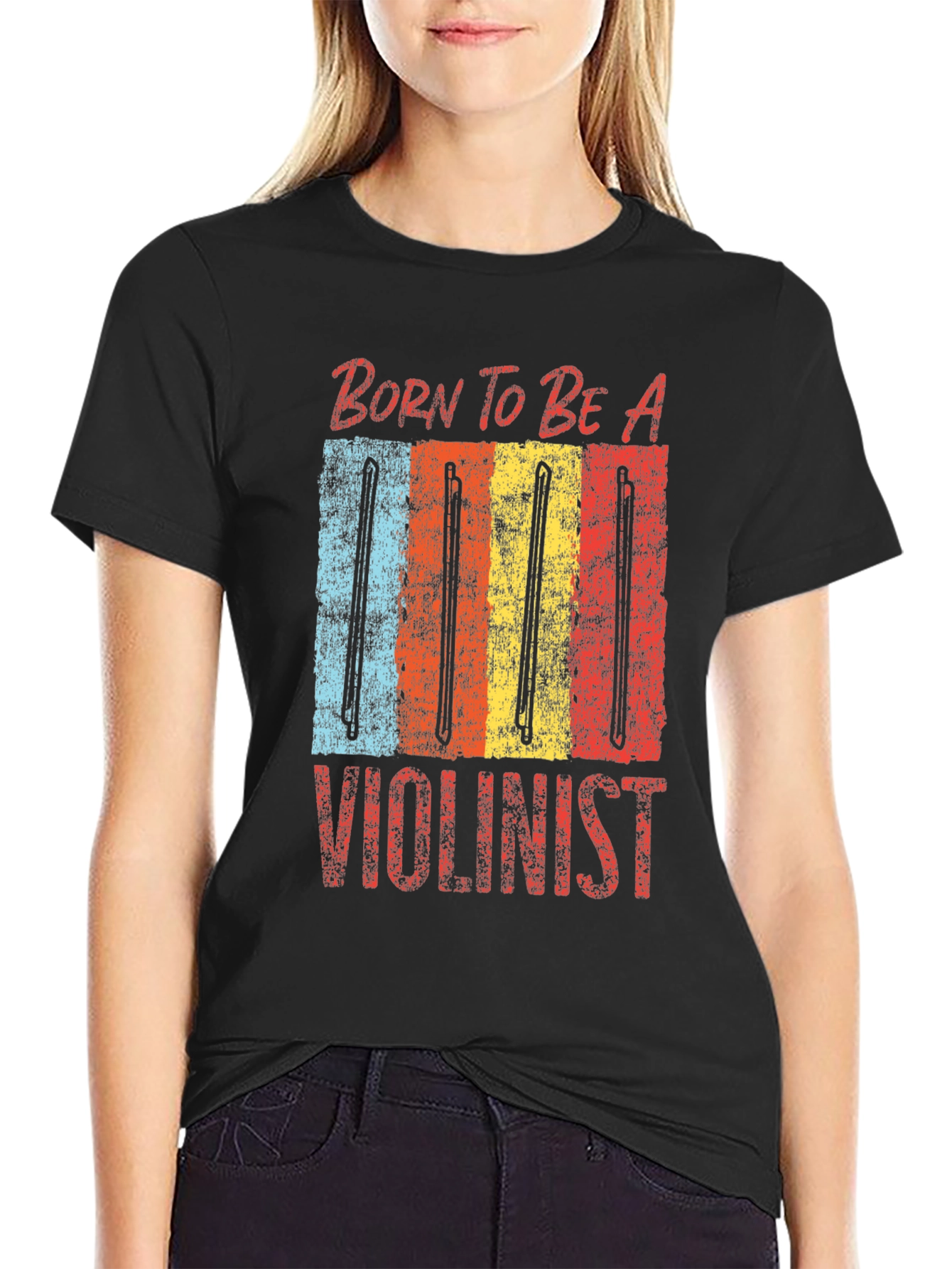 Black Born To Be A Violinist Graphic Tee view 2